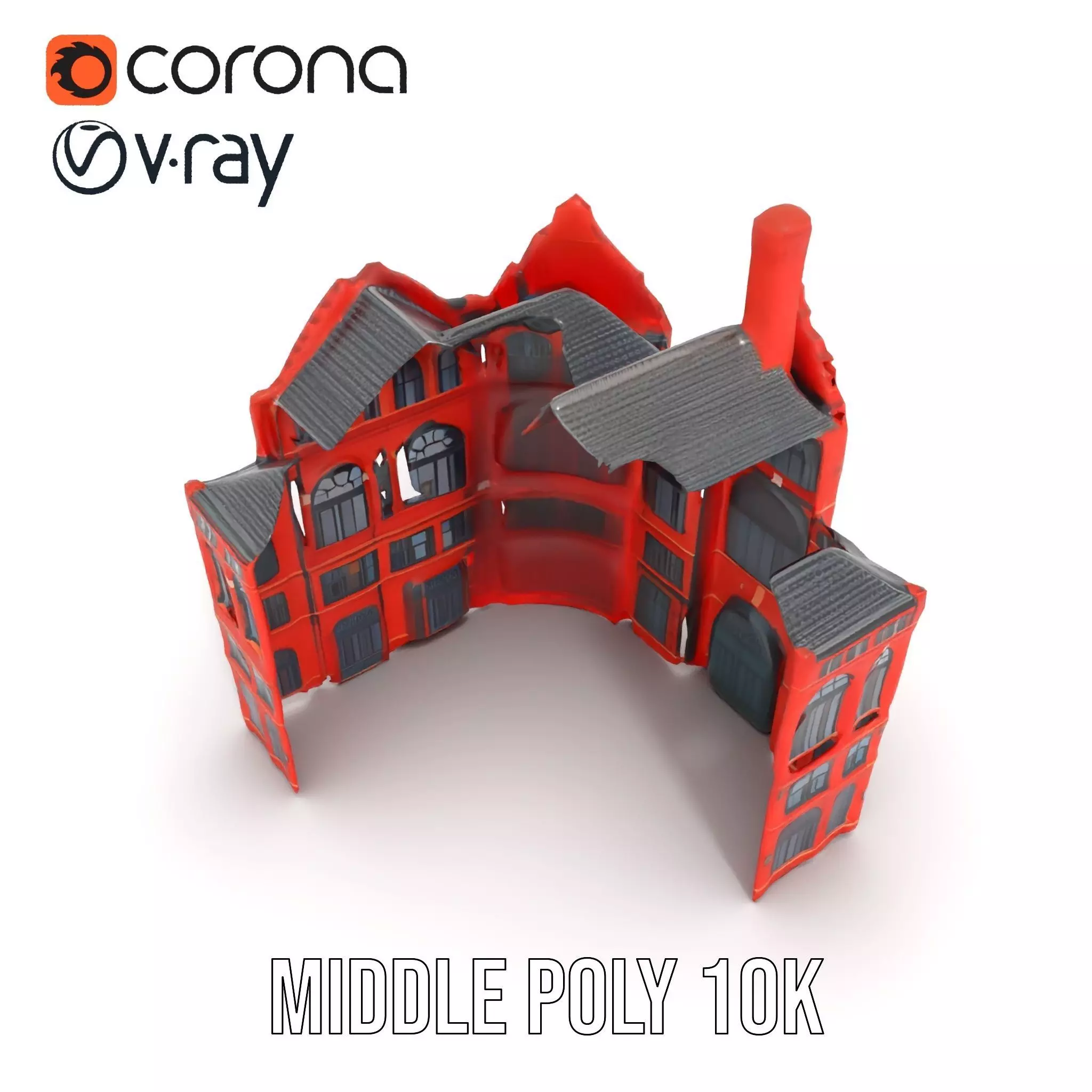 Historic Red Brick Building model pack Low-poly 3D model_10