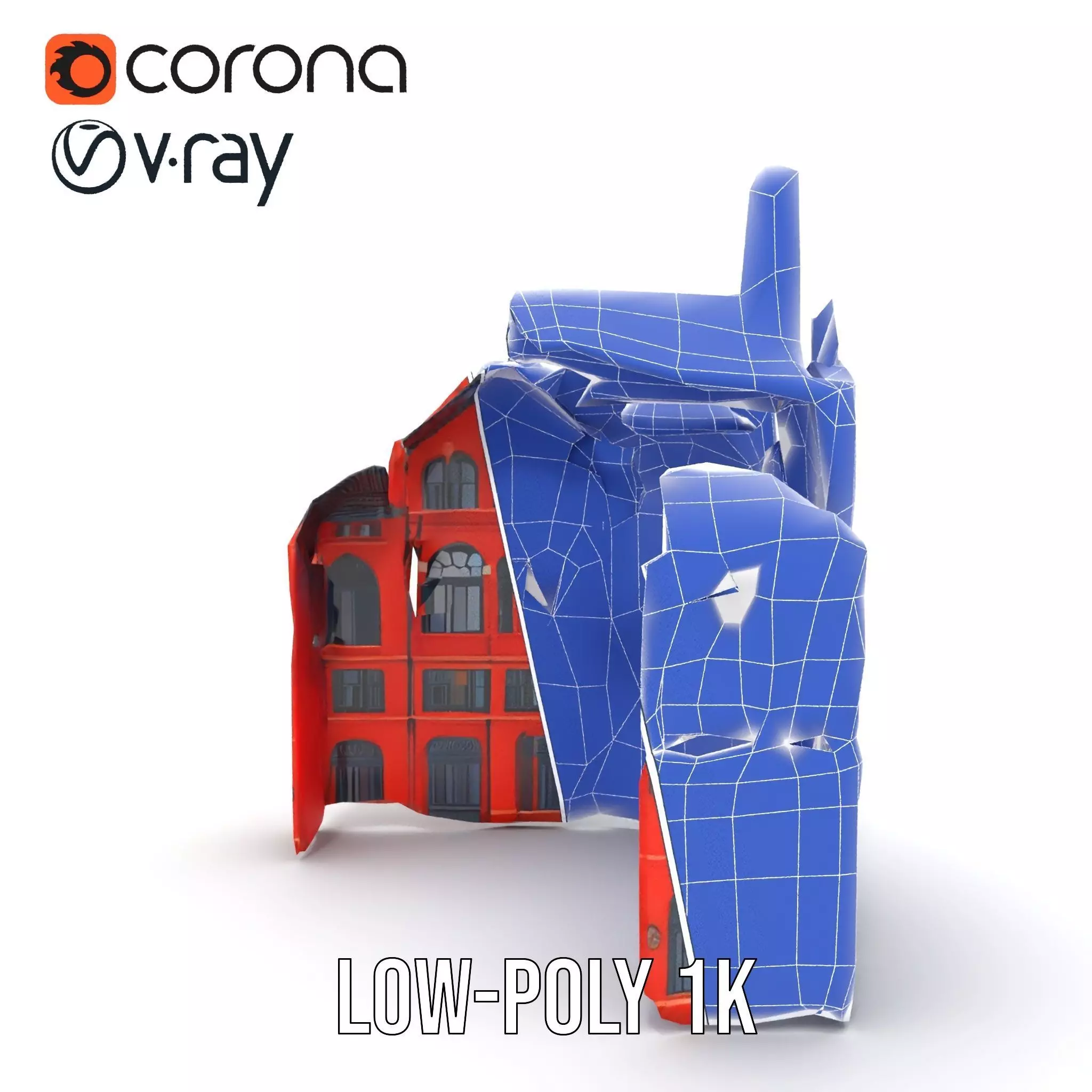 Historic Red Brick Building model pack Low-poly 3D model_14