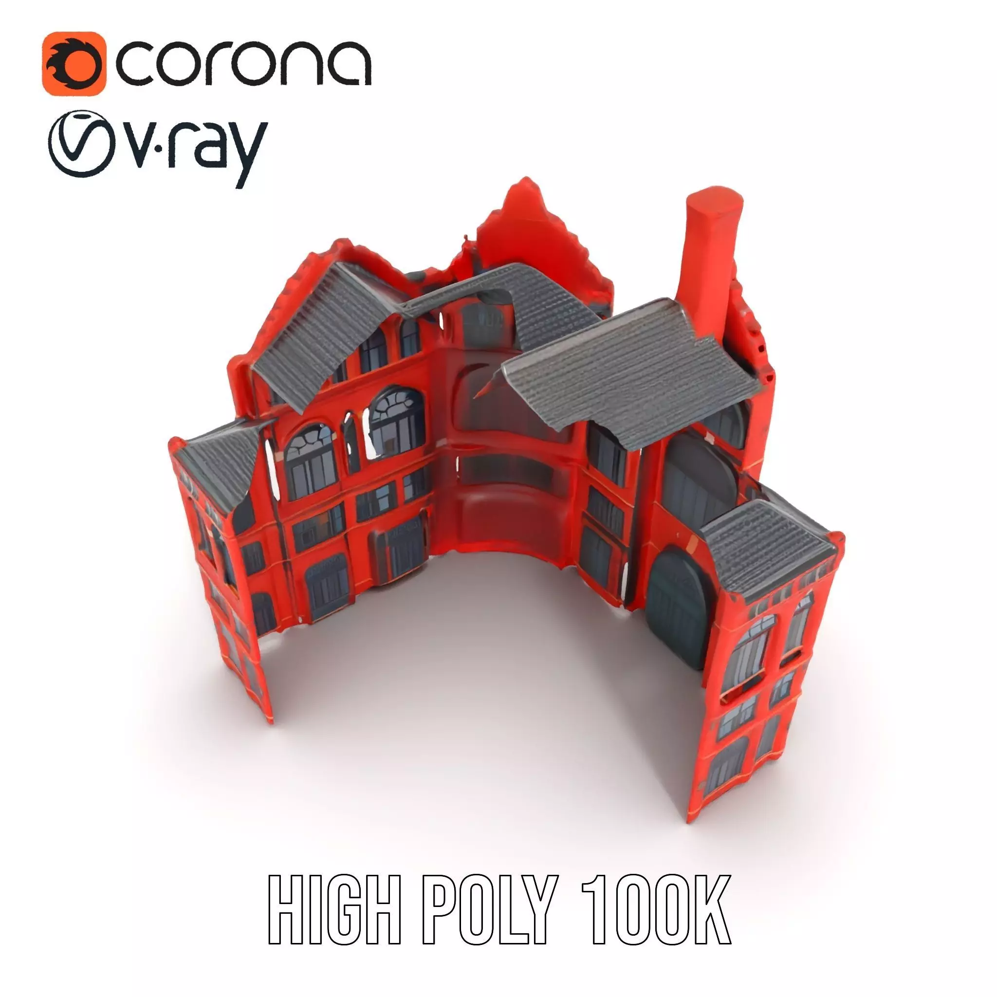 Historic Red Brick Building model pack Low-poly 3D model_20