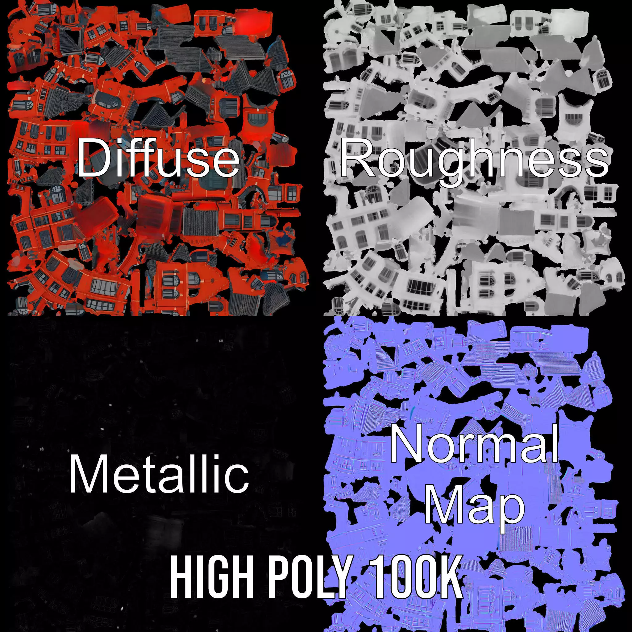 Historic Red Brick Building model pack Low-poly 3D model_3