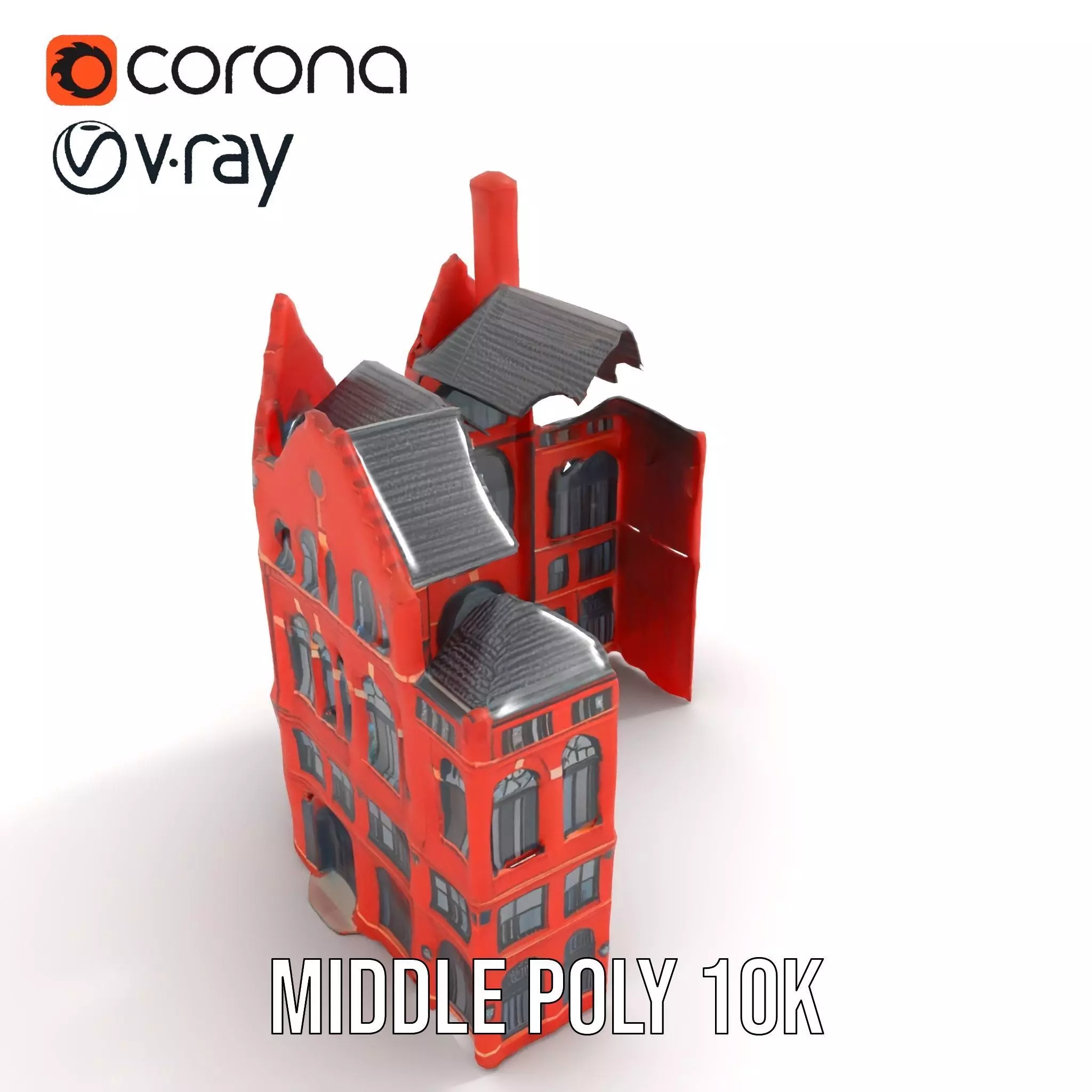 Historic Red Brick Building model pack Low-poly 3D model_15
