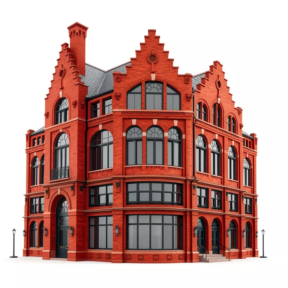 Historic Red Brick Building model pack Low-poly 3D model_2