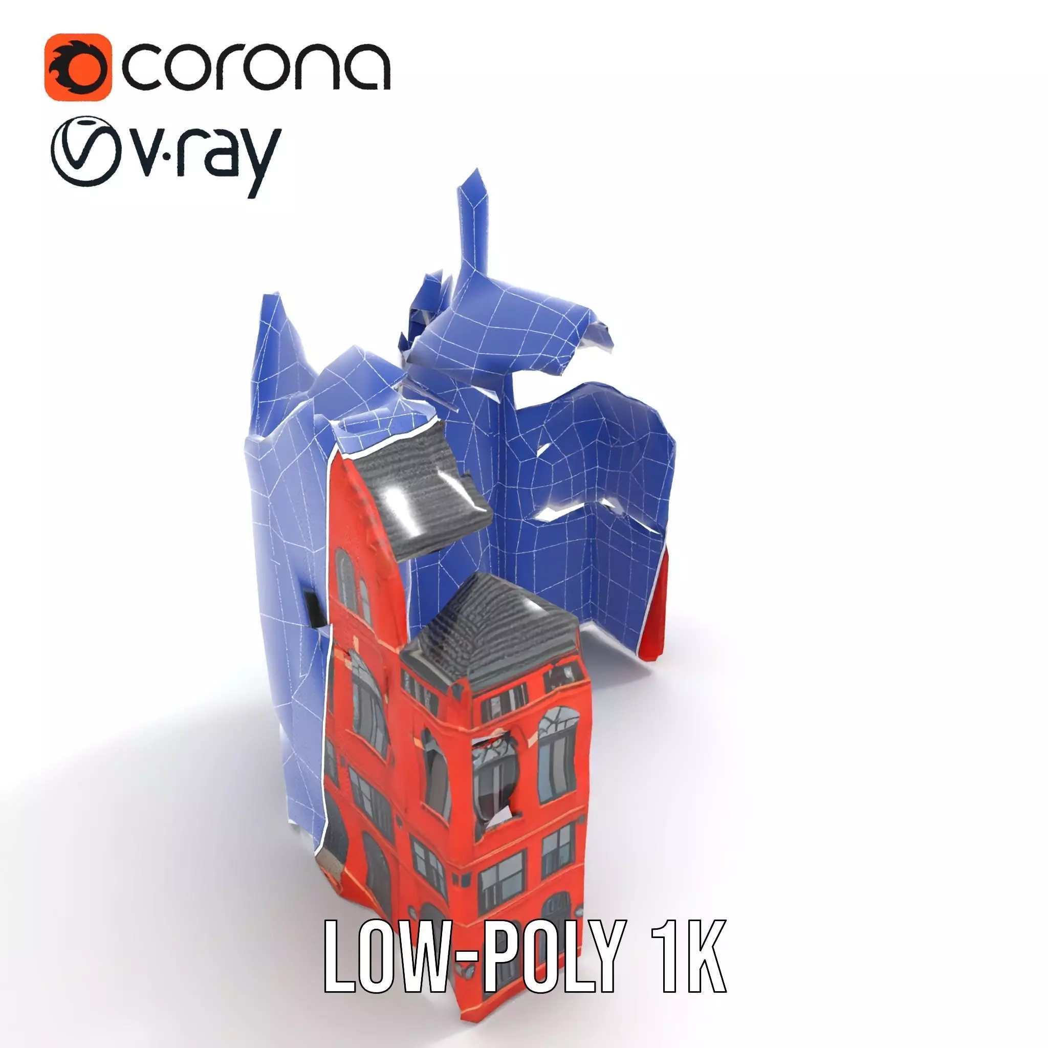 Historic Red Brick Building model pack Low-poly 3D model_11