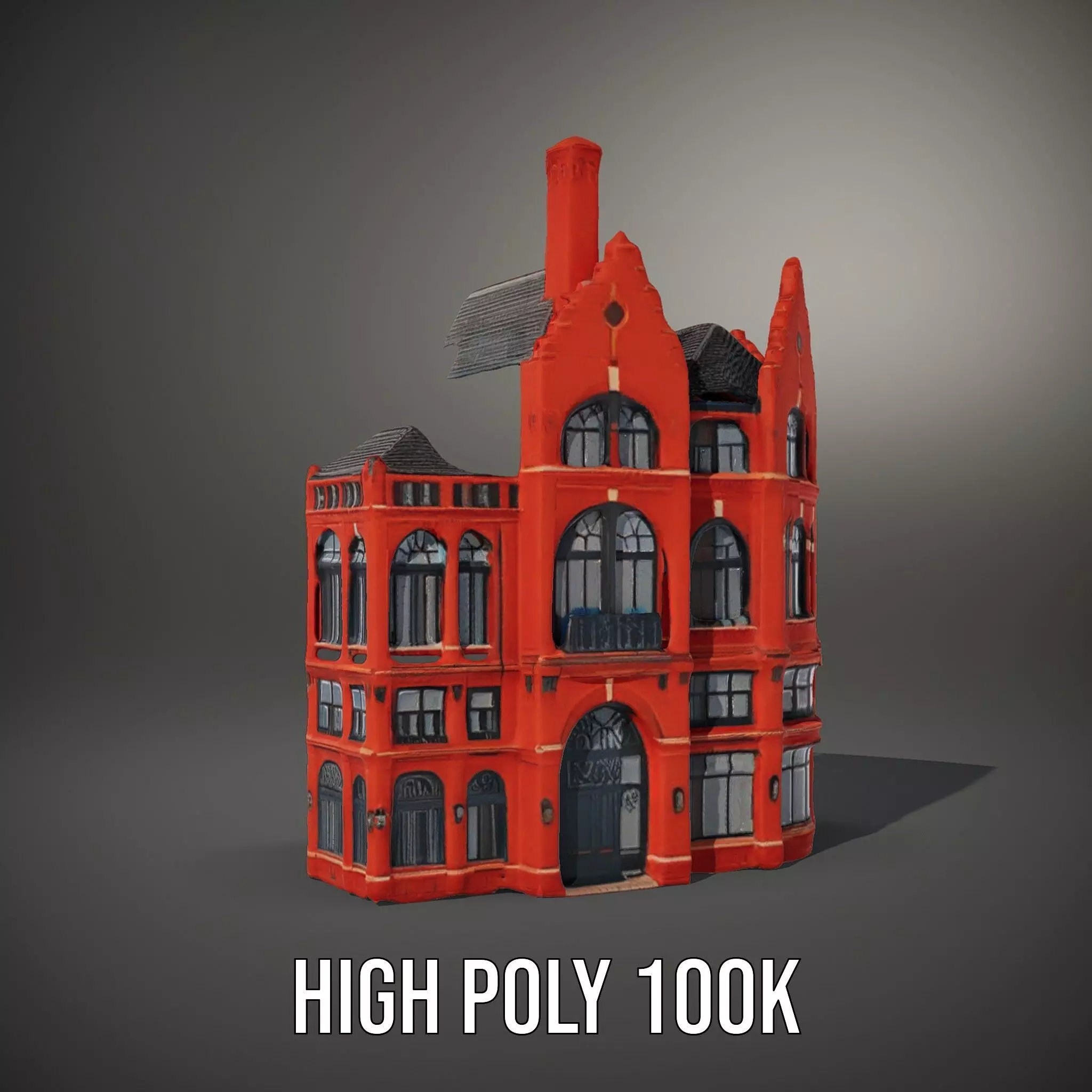 Historic Red Brick Building model pack Low-poly 3D model_9