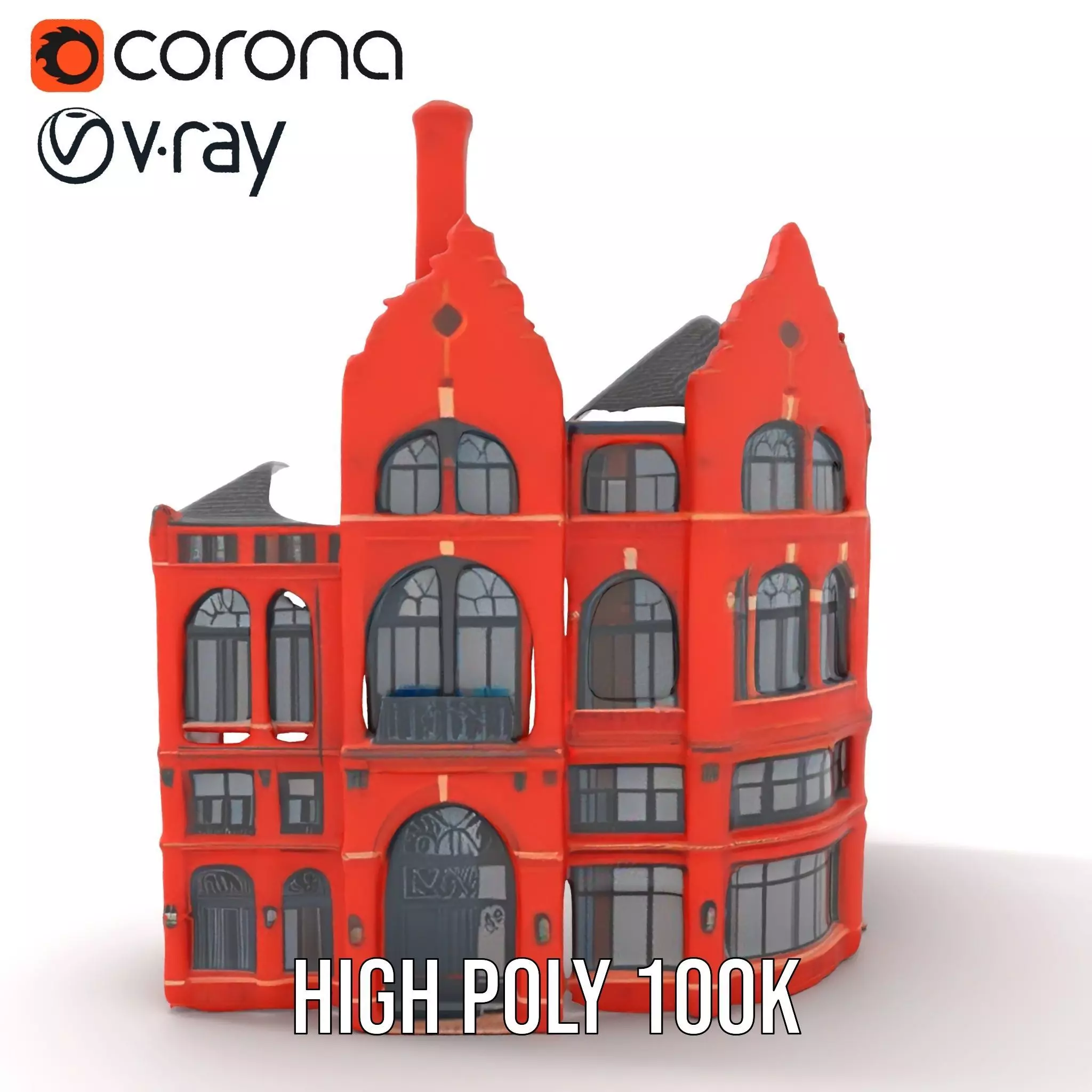 Historic Red Brick Building model pack Low-poly 3D model_23