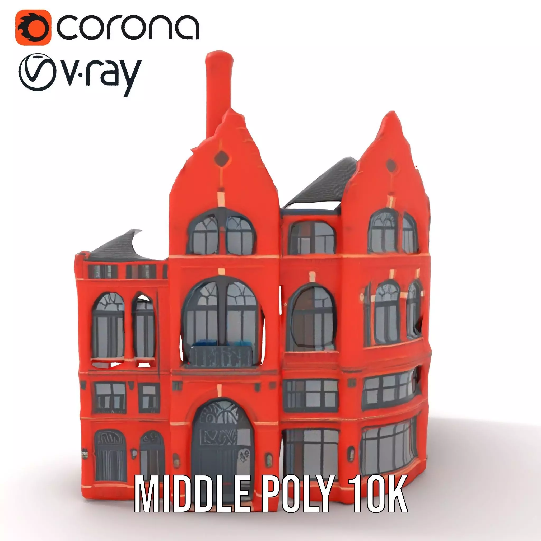 Historic Red Brick Building model pack Low-poly 3D model_5