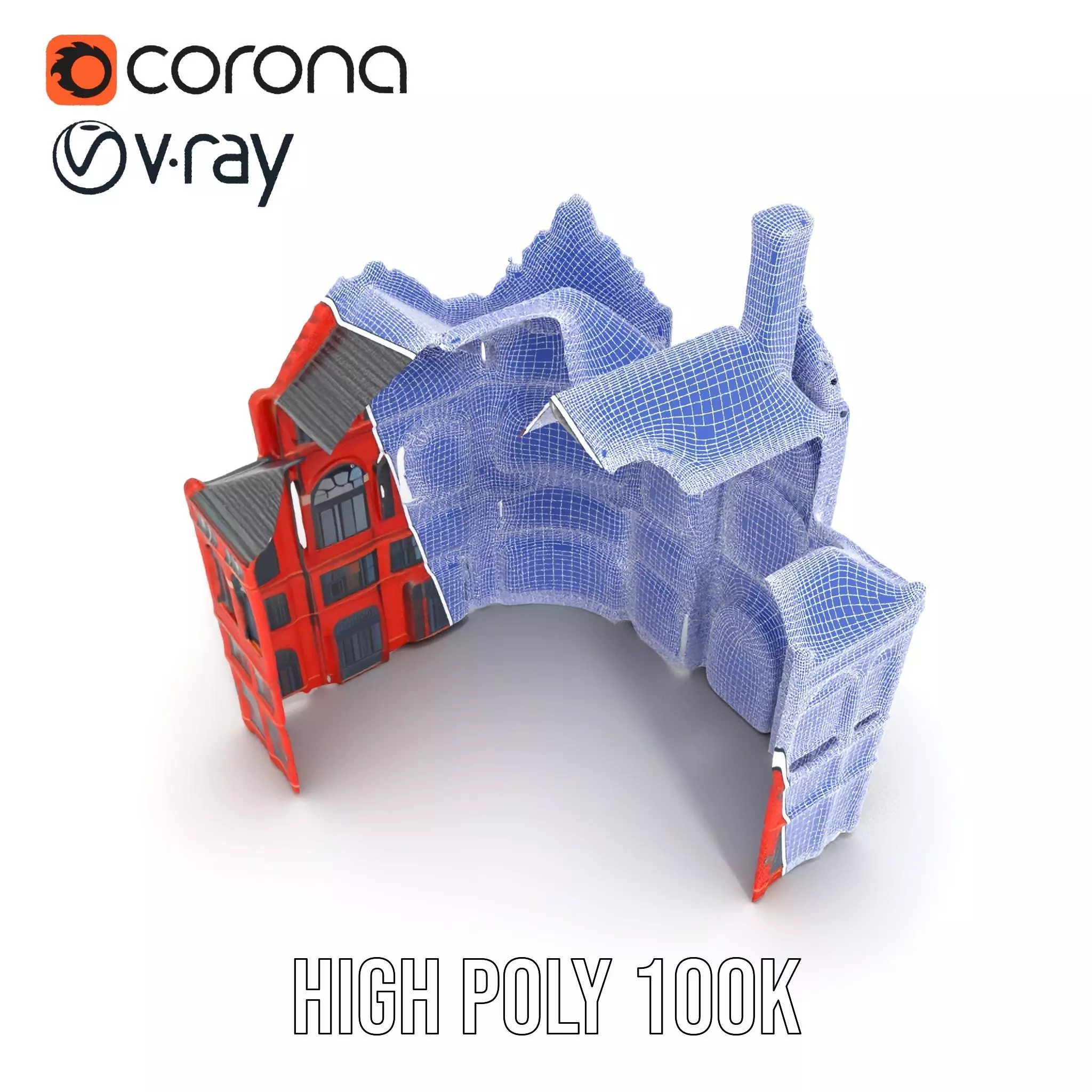 Historic Red Brick Building model pack Low-poly 3D model_26