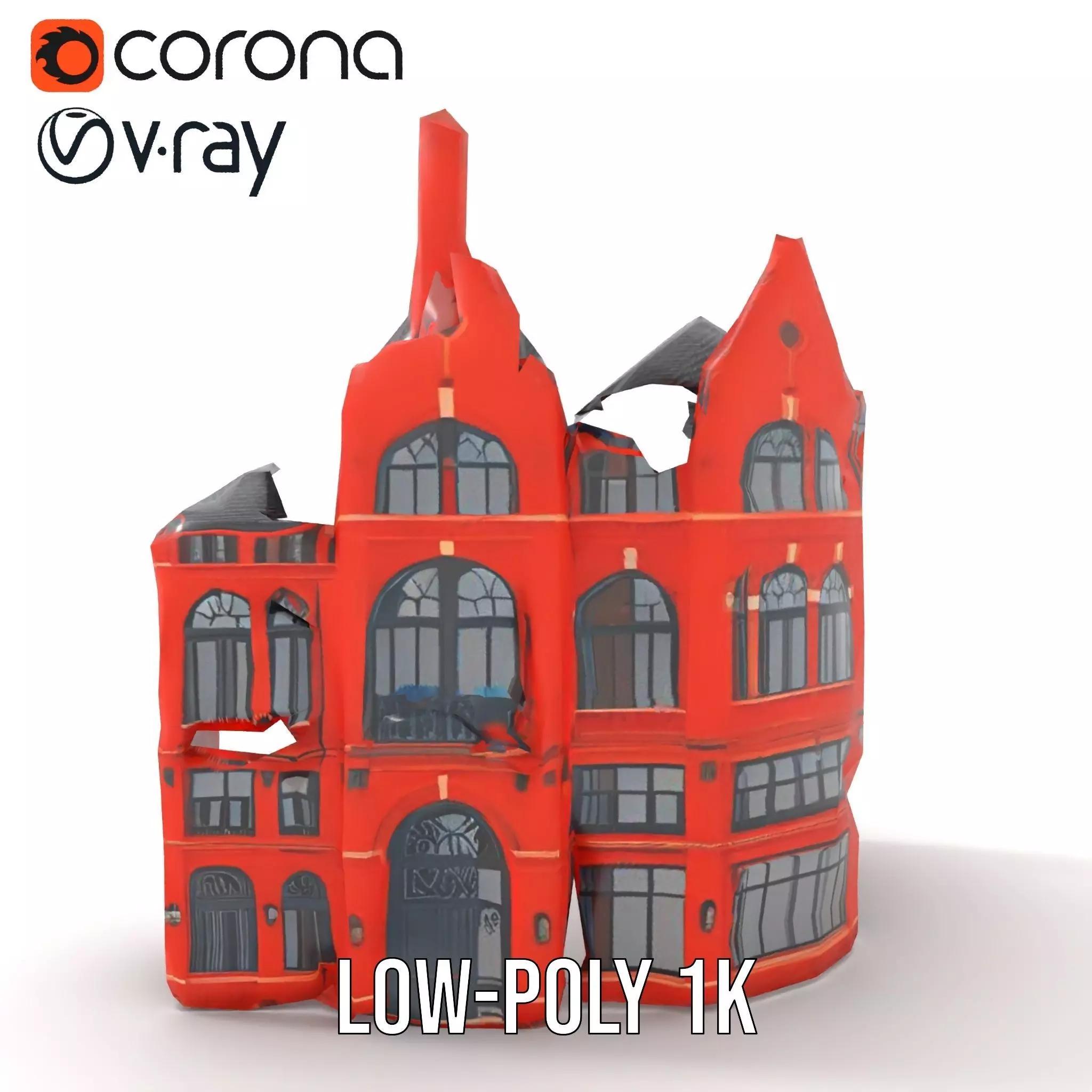 Historic Red Brick Building model pack Low-poly 3D model_25