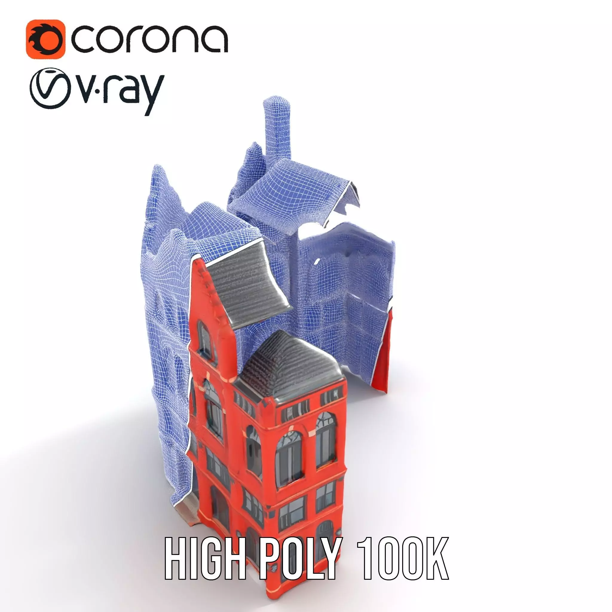 Historic Red Brick Building model pack Low-poly 3D model_32