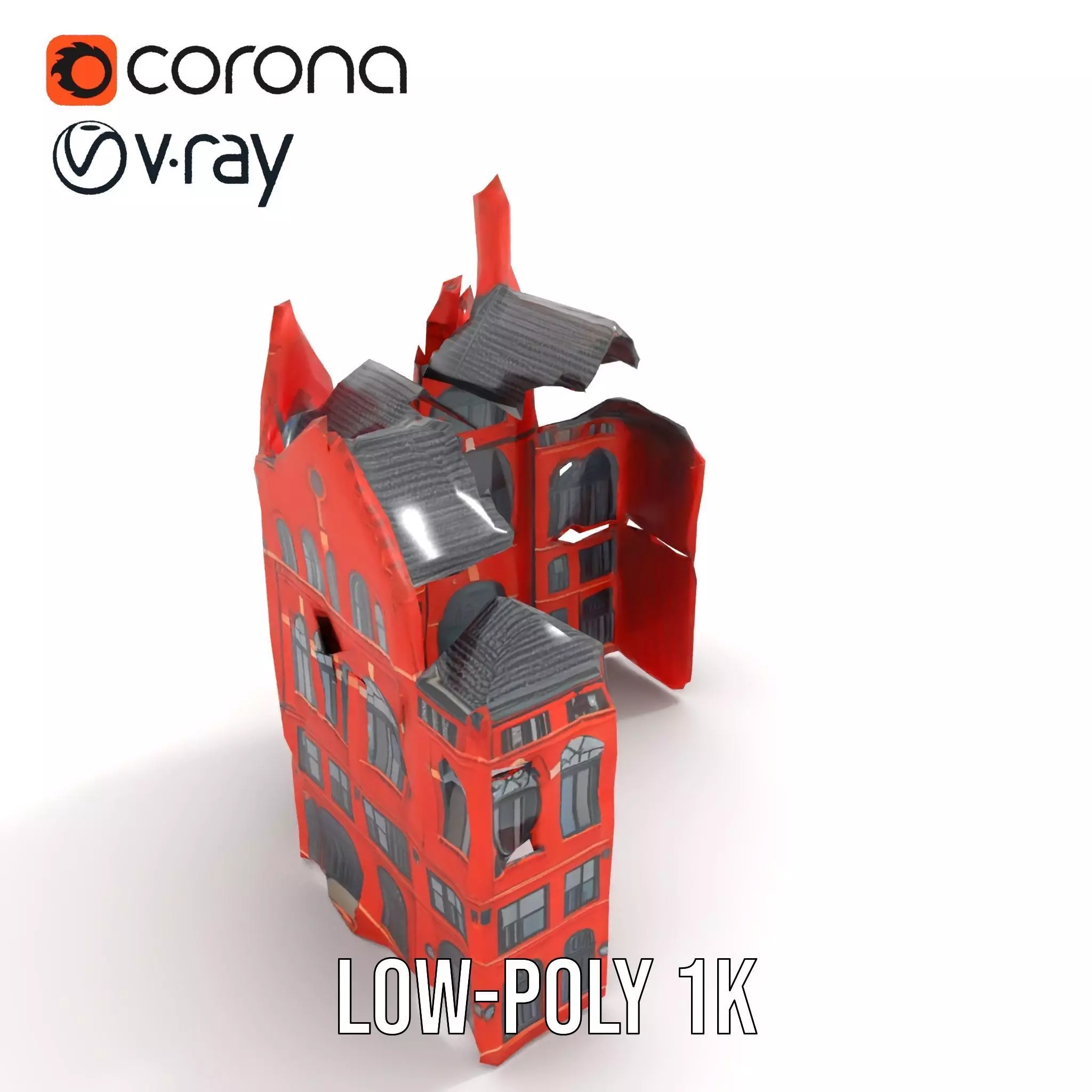 Historic Red Brick Building model pack Low-poly 3D model_7