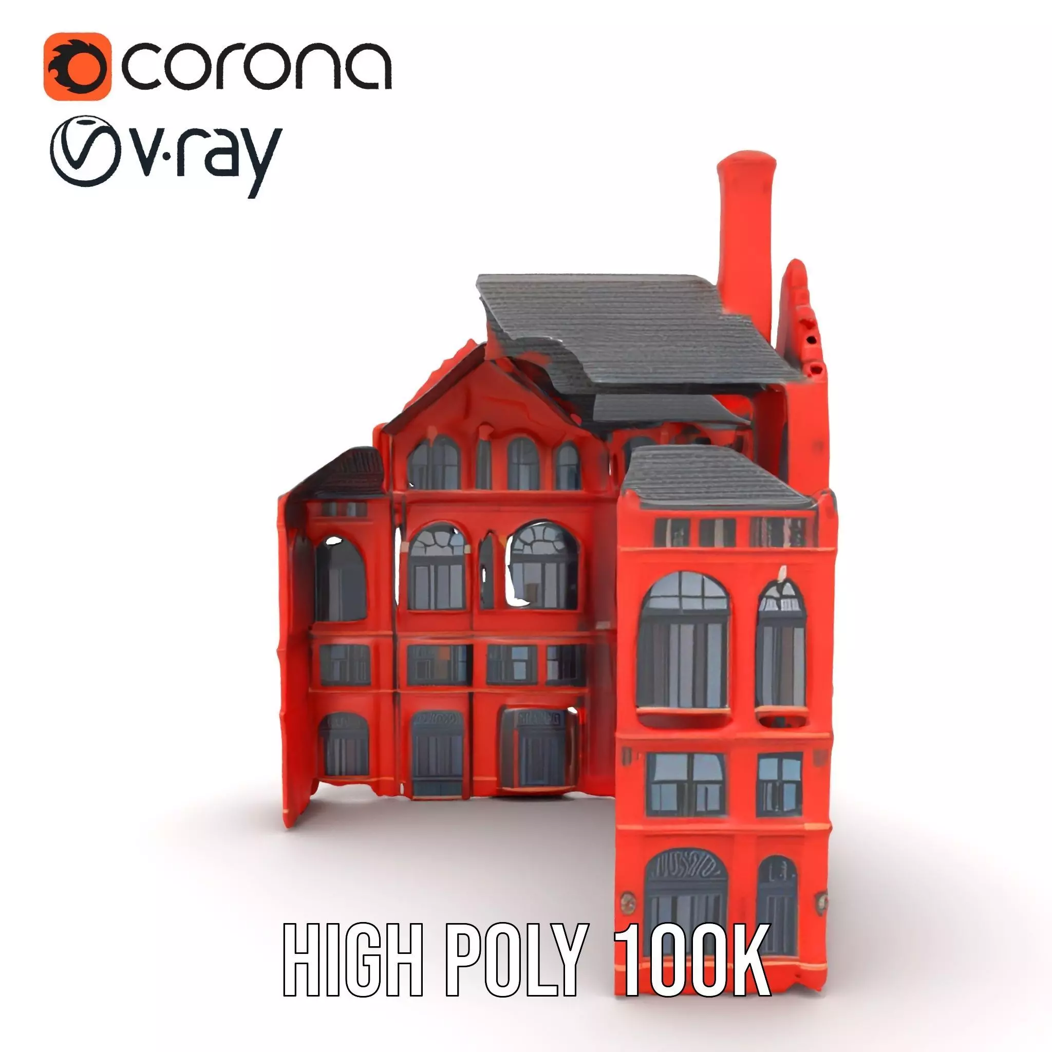 Historic Red Brick Building model pack Low-poly 3D model_33