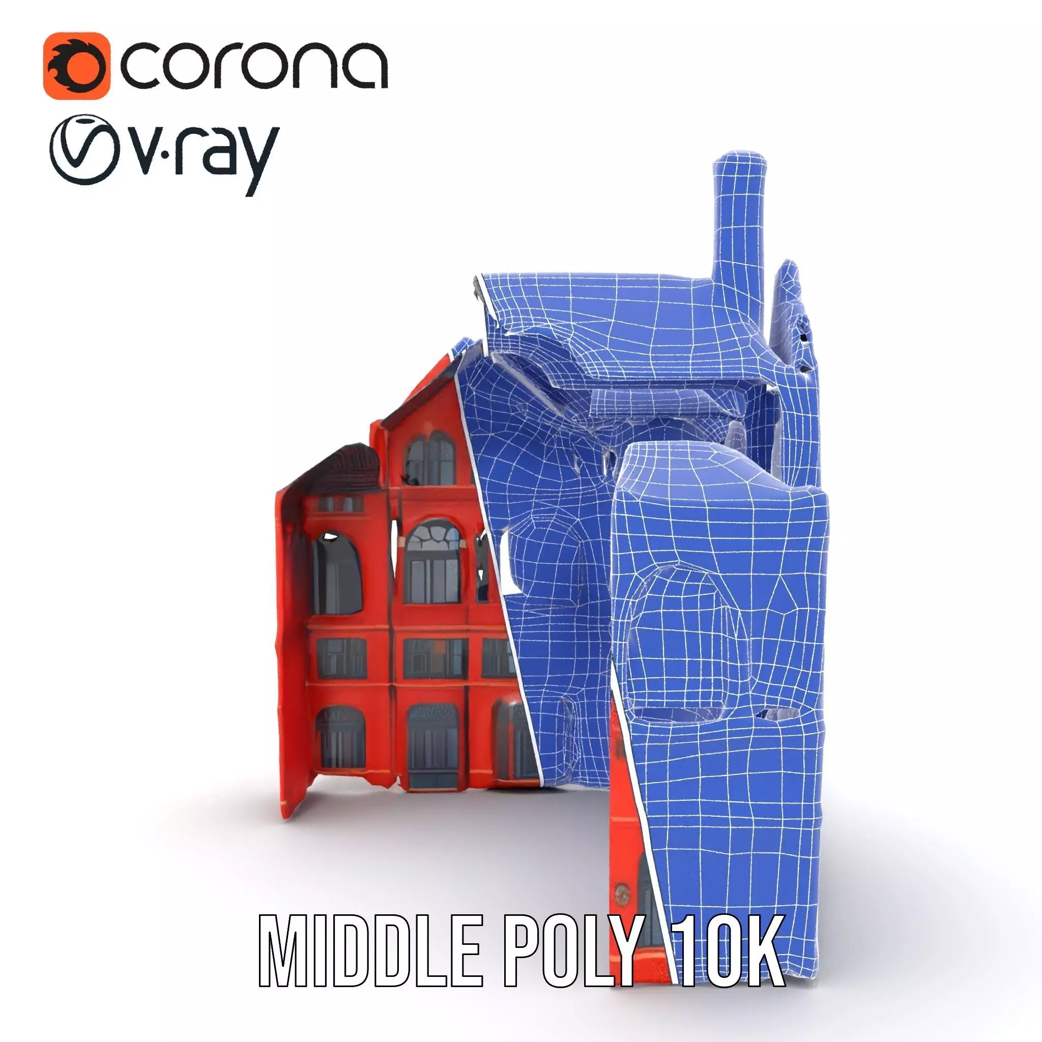 Historic Red Brick Building model pack Low-poly 3D model_24