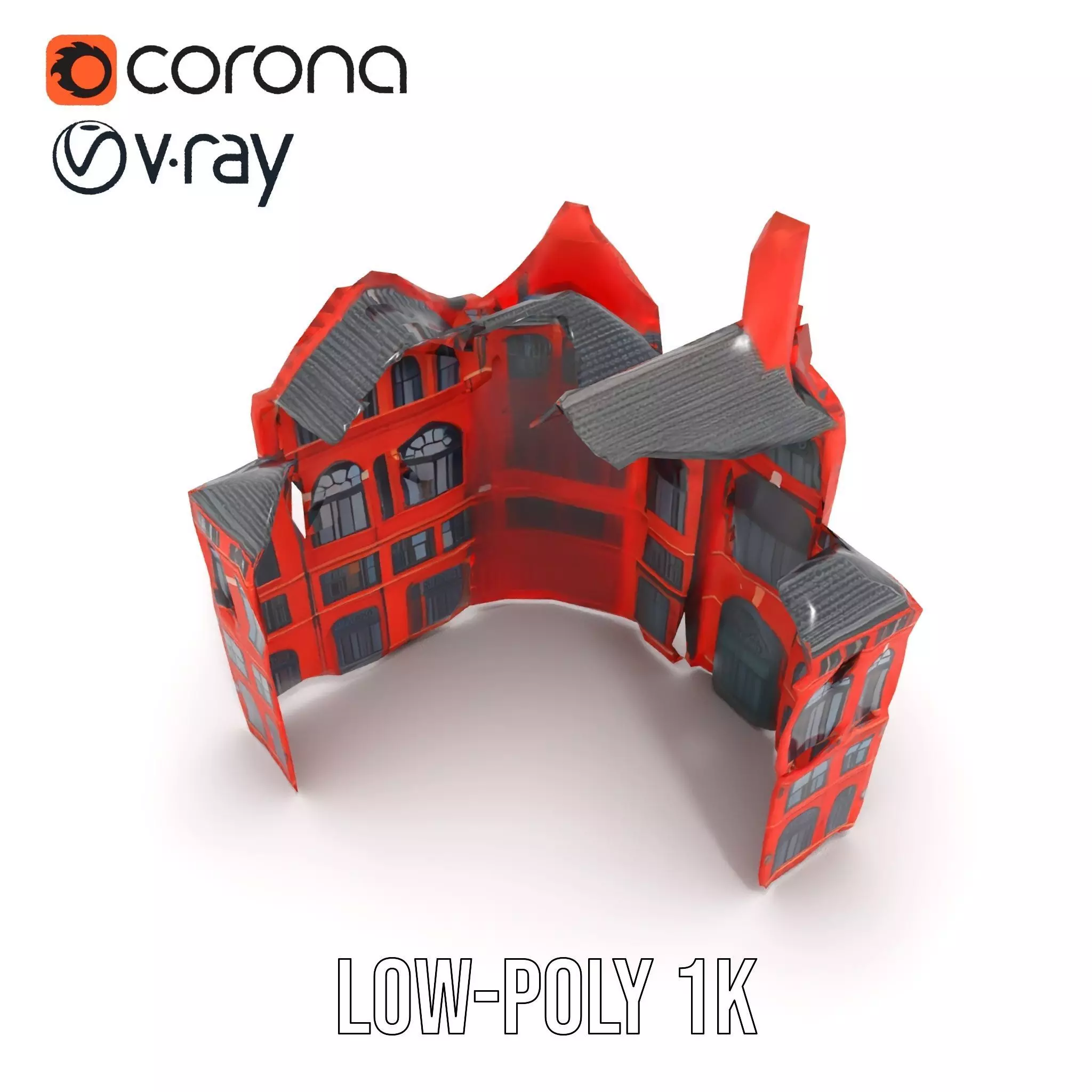 Historic Red Brick Building model pack Low-poly 3D model_22