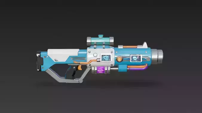Cartoon Cyber Blue White Rifle 3D Model PBR