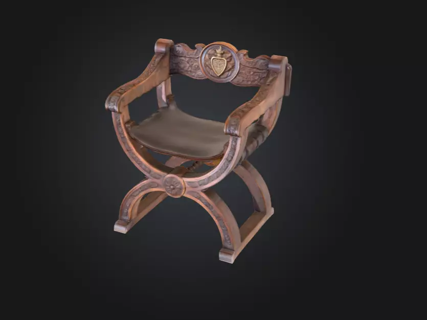 Antique Carved Chair Low-poly 3D model_0