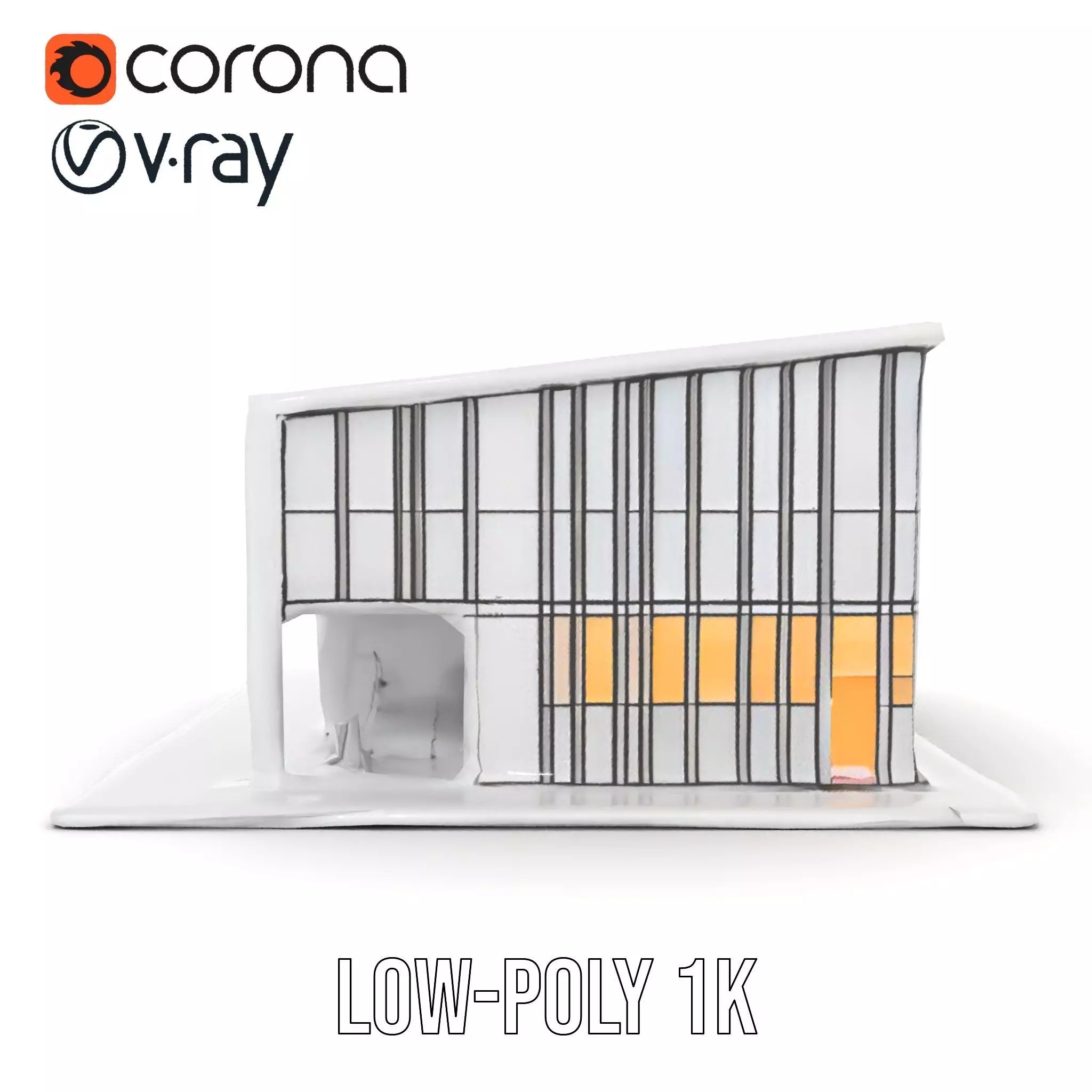 Contemporary Glass Facade model pack Low-poly 3D model_22