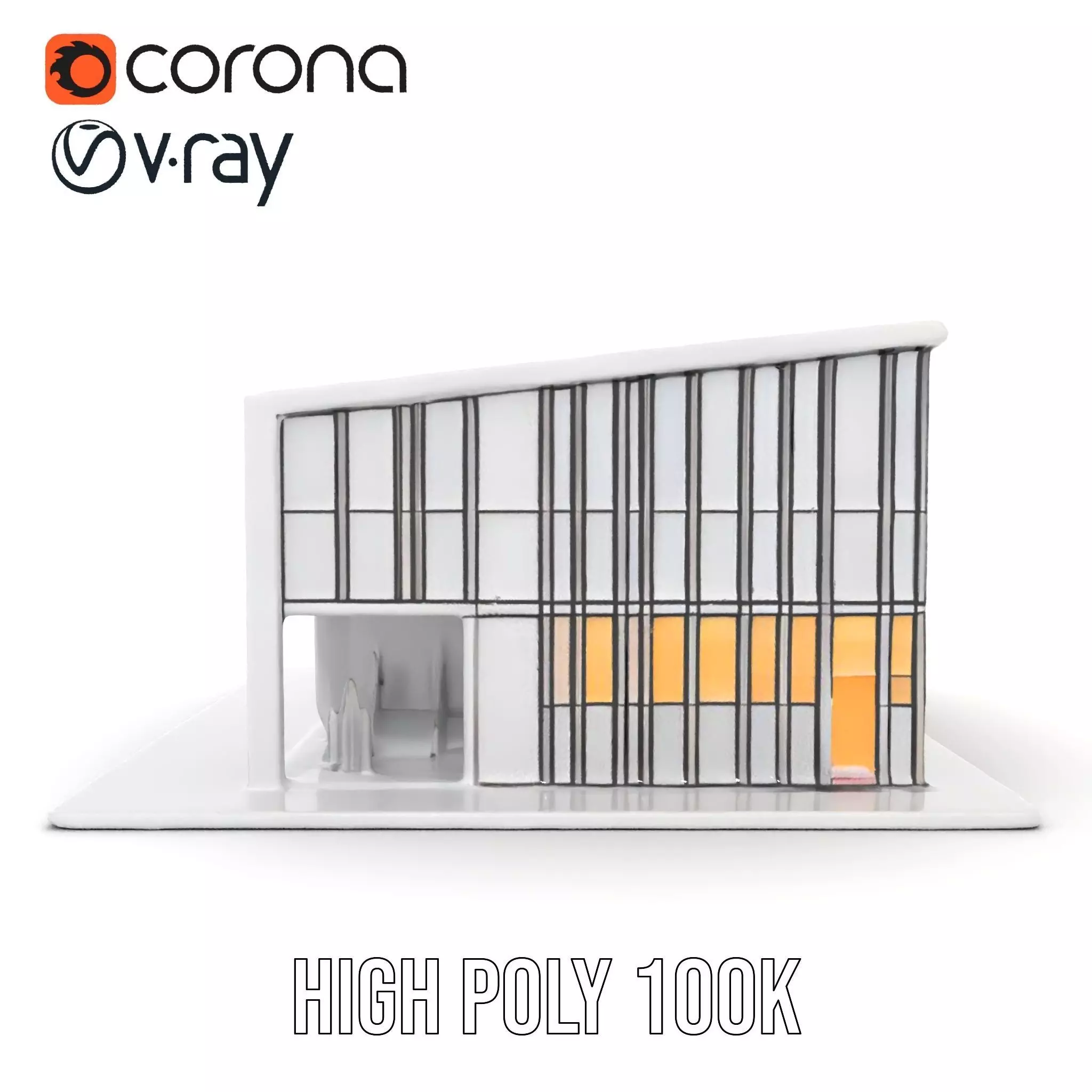 Contemporary Glass Facade model pack Low-poly 3D model_26