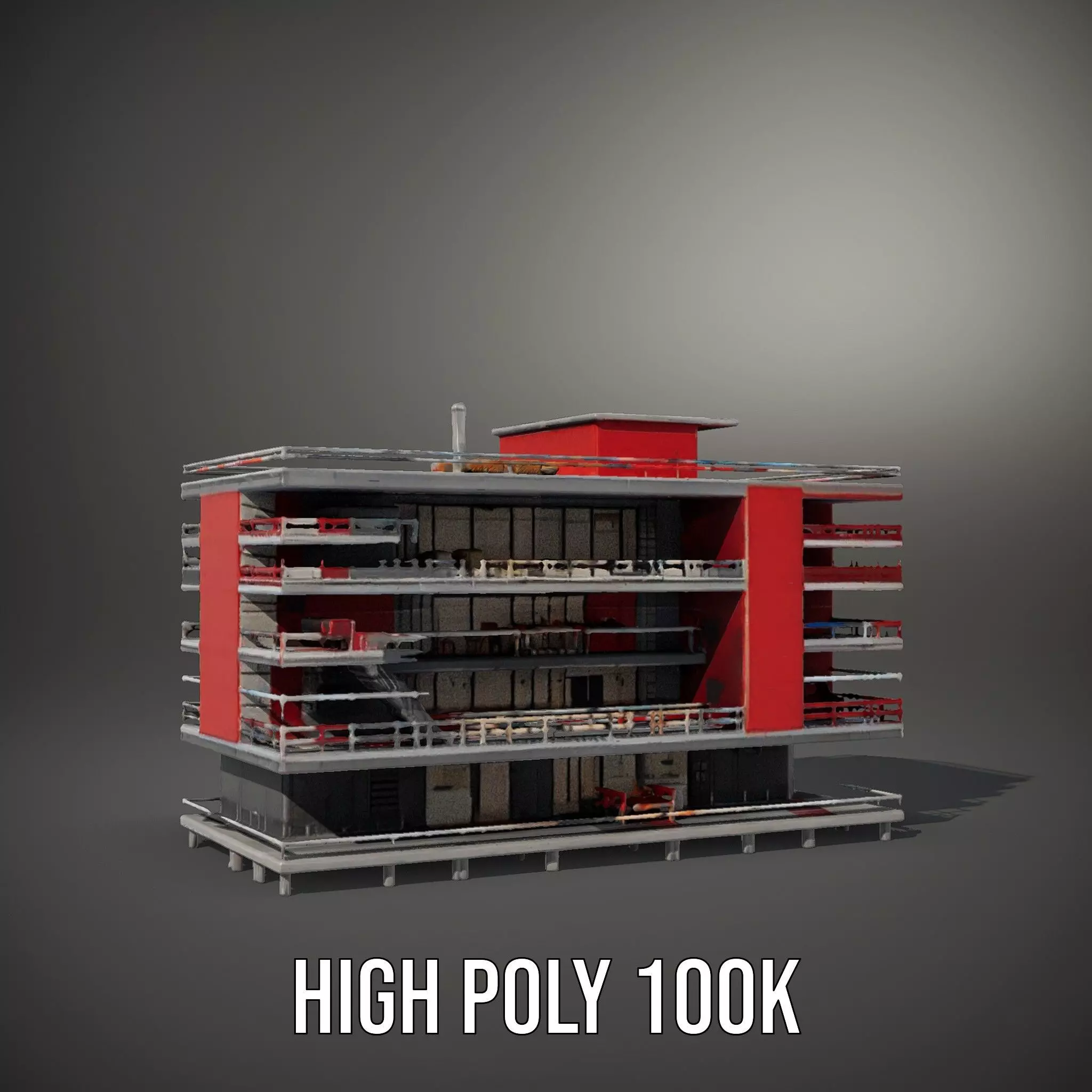 Modern Red Office Building model pack Low-poly 3D model_8