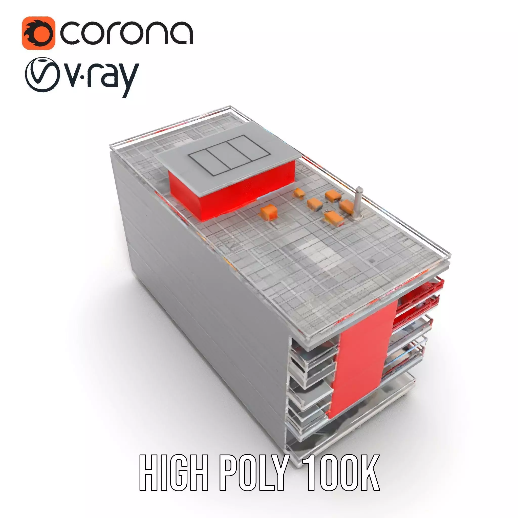 Modern Red Office Building model pack Low-poly 3D model_6