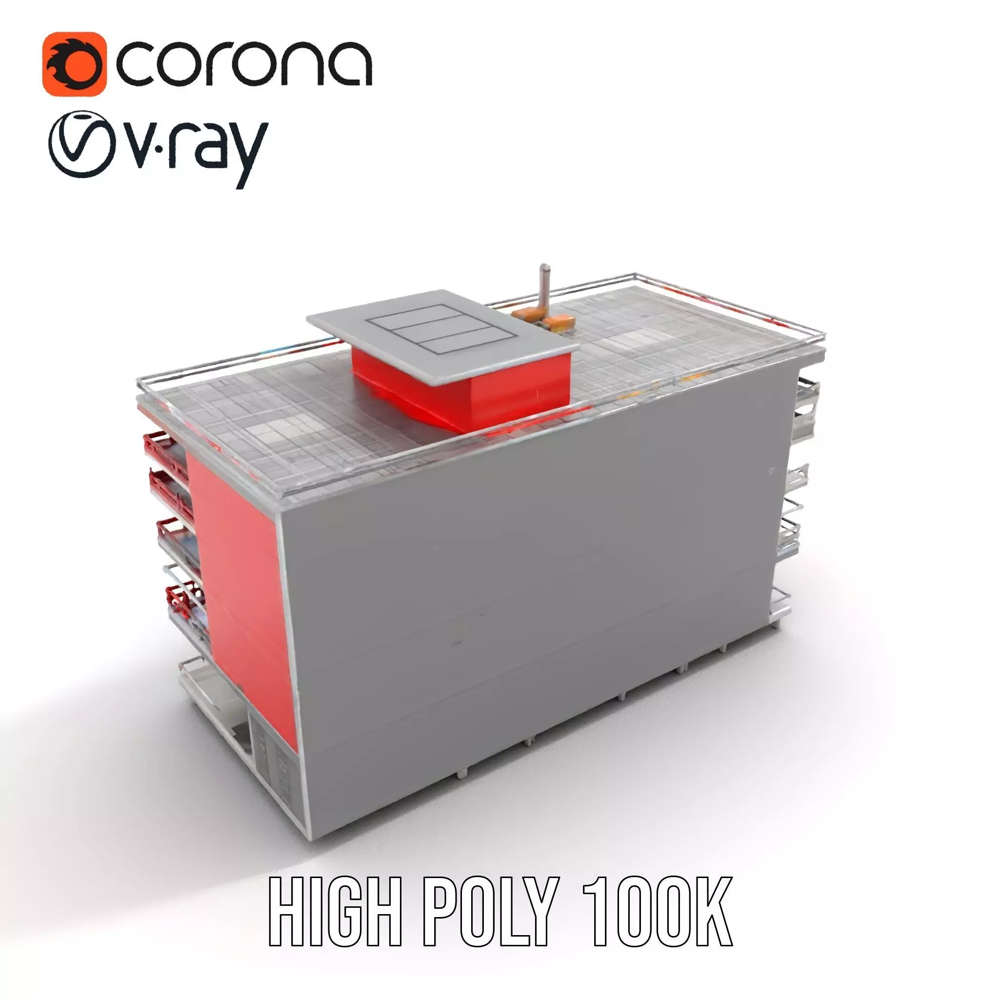 Modern Red Office Building model pack Low-poly 3D model_28