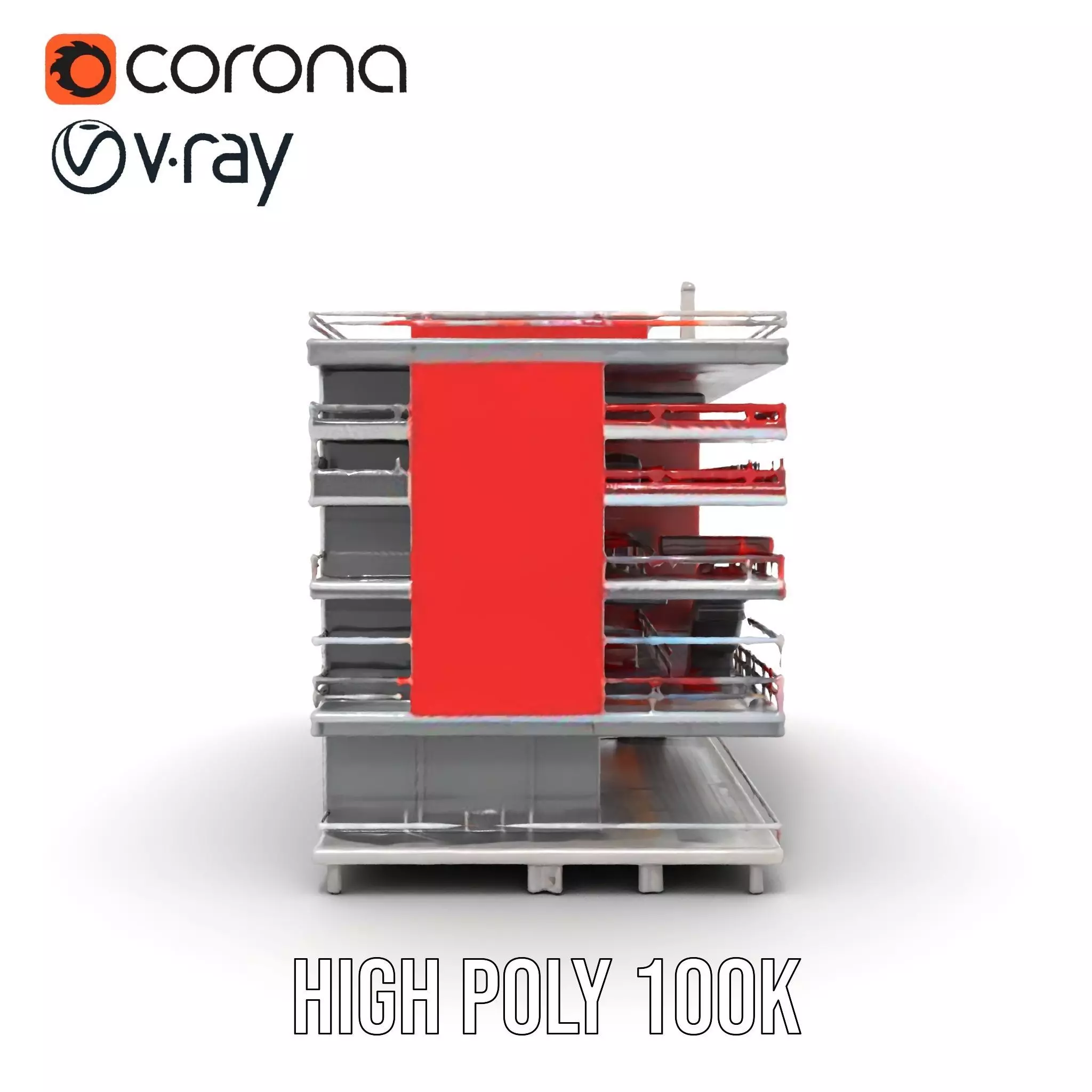 Modern Red Office Building model pack Low-poly 3D model_22