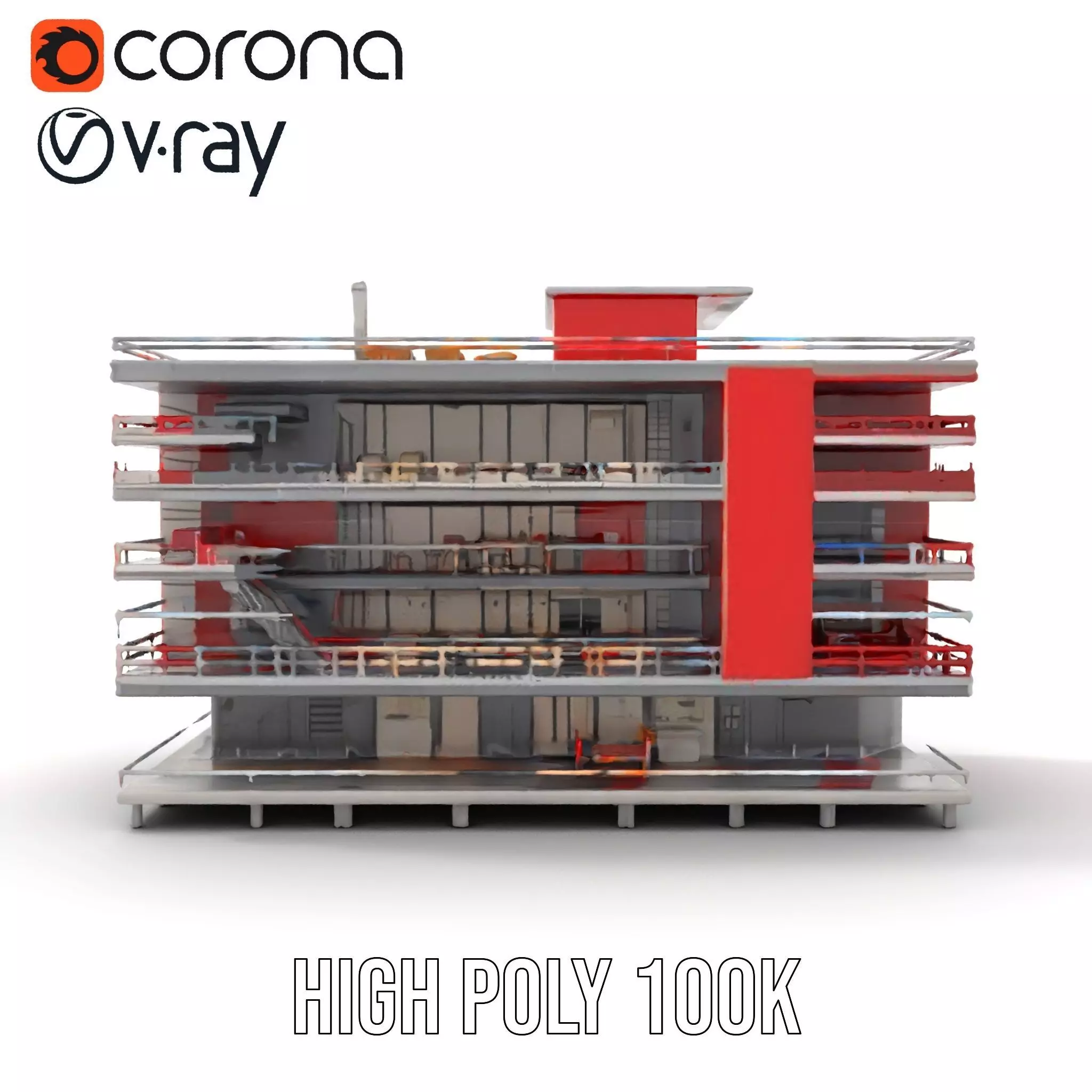 Modern Red Office Building model pack Low-poly 3D model_19