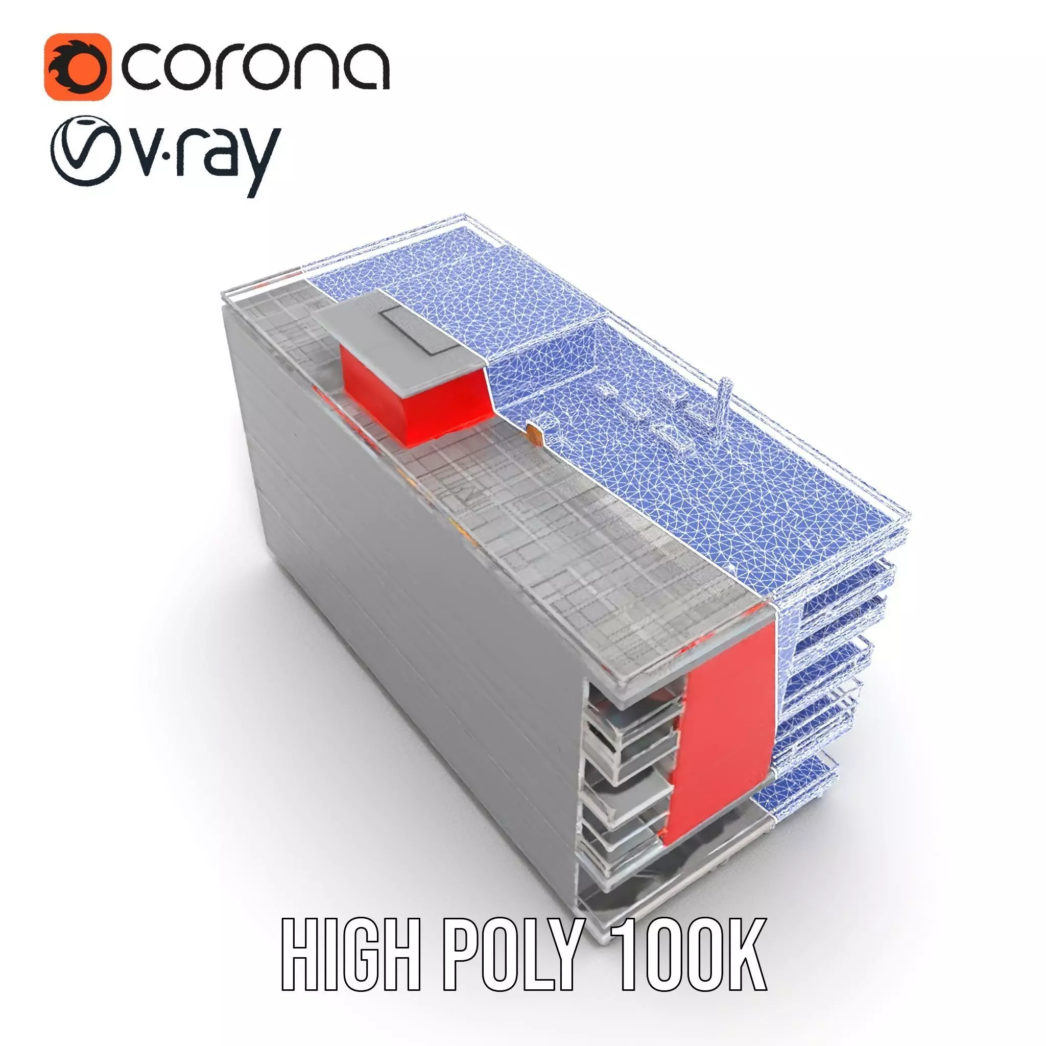 Modern Red Office Building model pack Low-poly 3D model_24