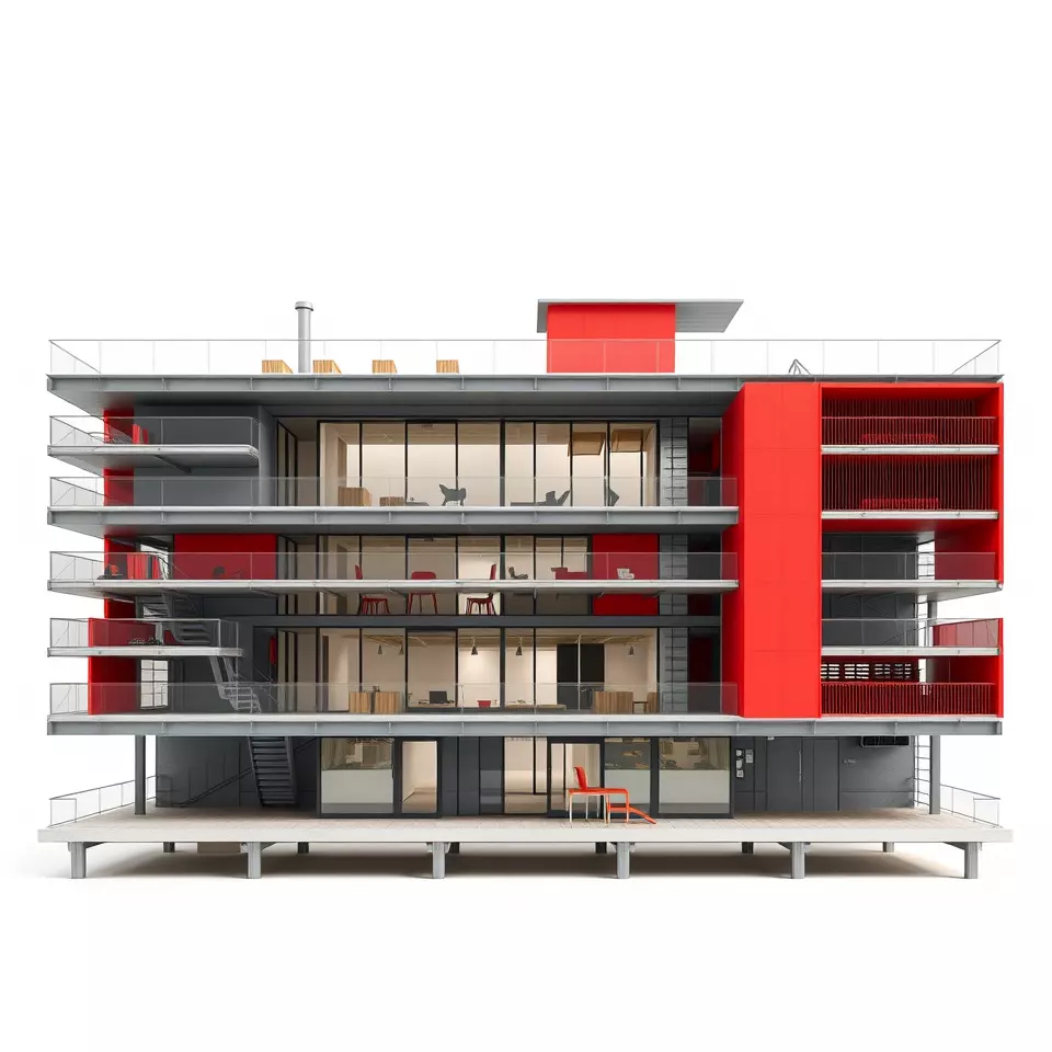 Modern Red Office Building model pack Low-poly 3D model_2