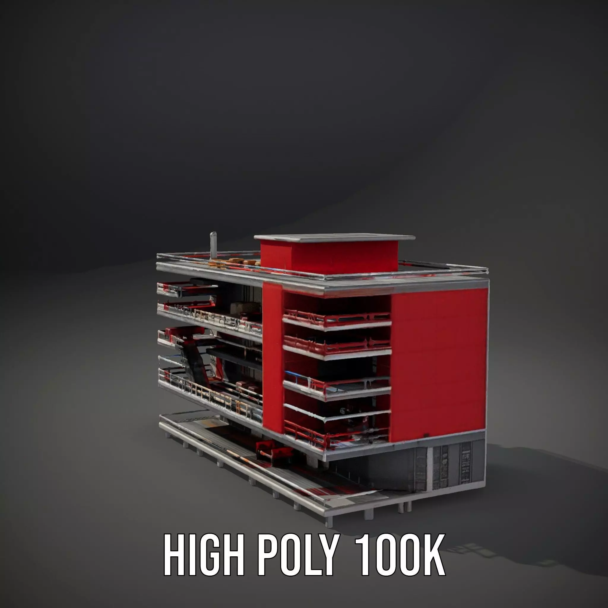 Modern Red Office Building model pack Low-poly 3D model_10