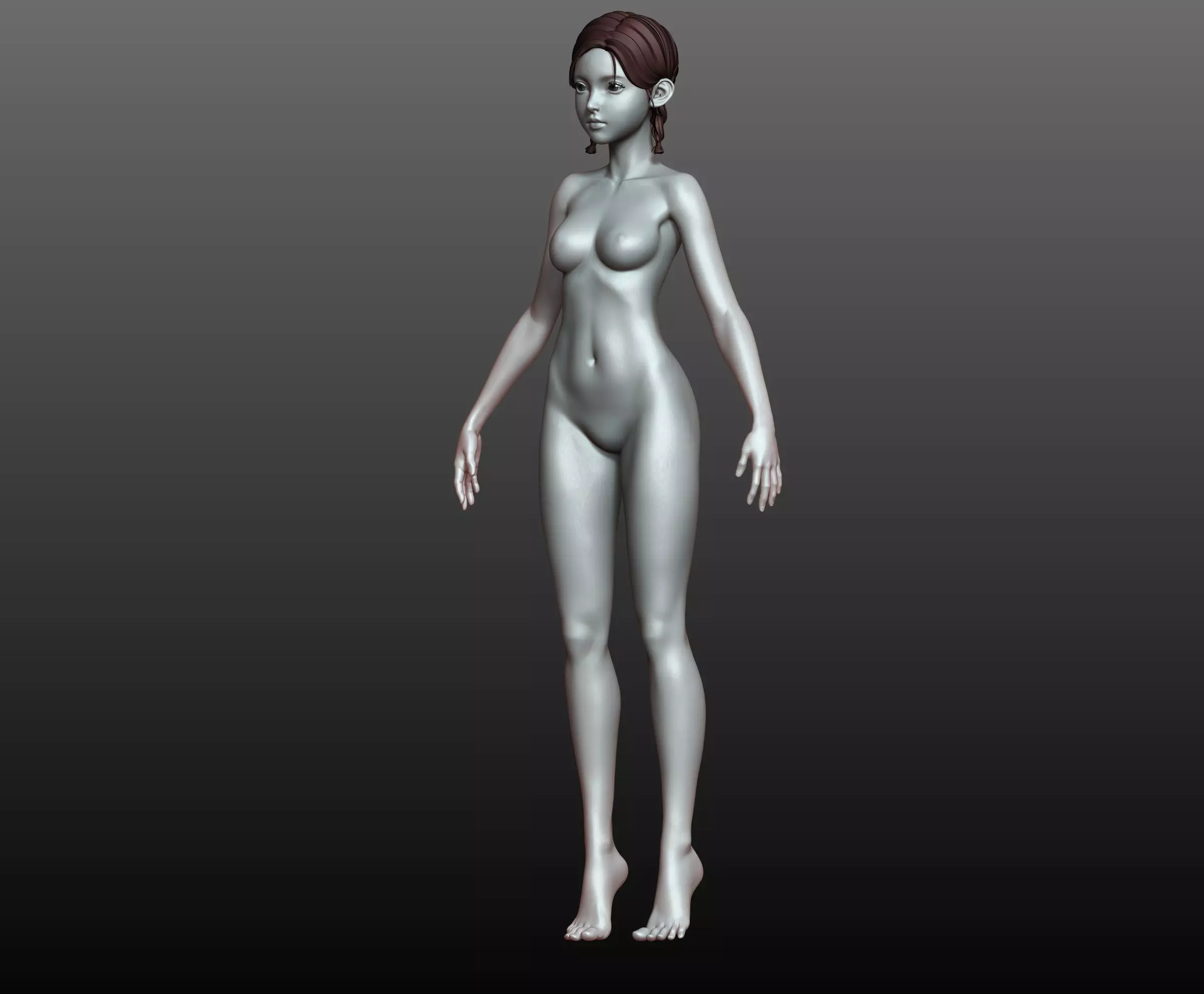 V4 Highpoly and Lowpoly Fantasy mature woman female Base mesh  3D model_9