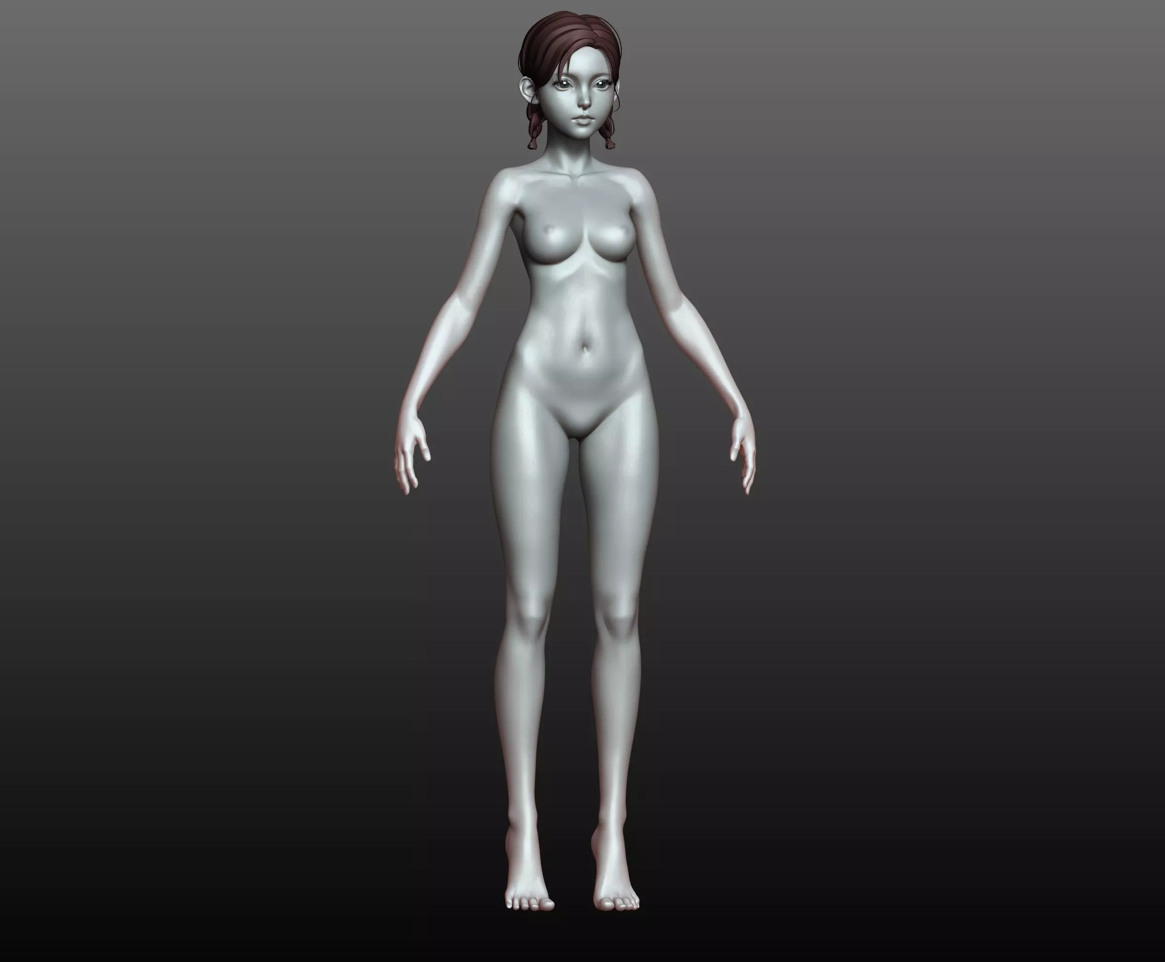 V4 Highpoly and Lowpoly Fantasy mature woman female Base mesh  3D model_8