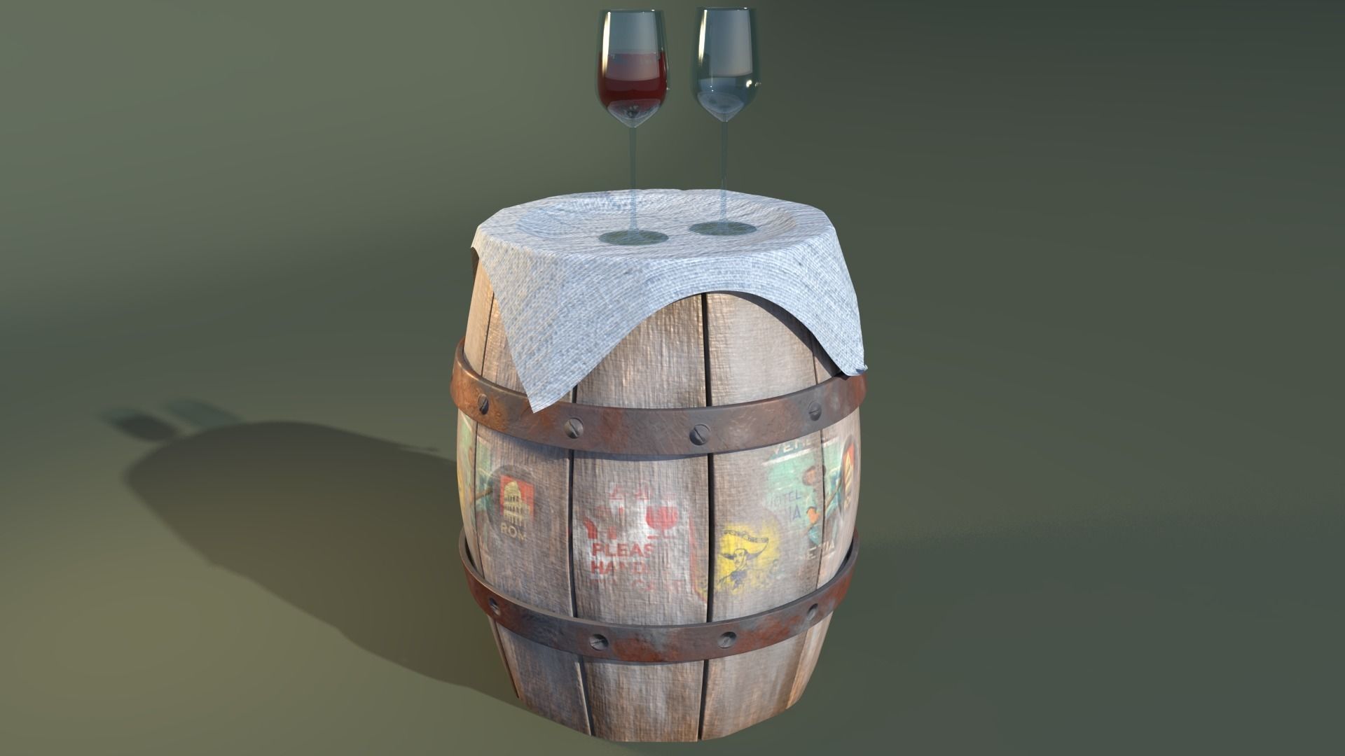 Decorative Travelers Barrel Table Free 3D model_1