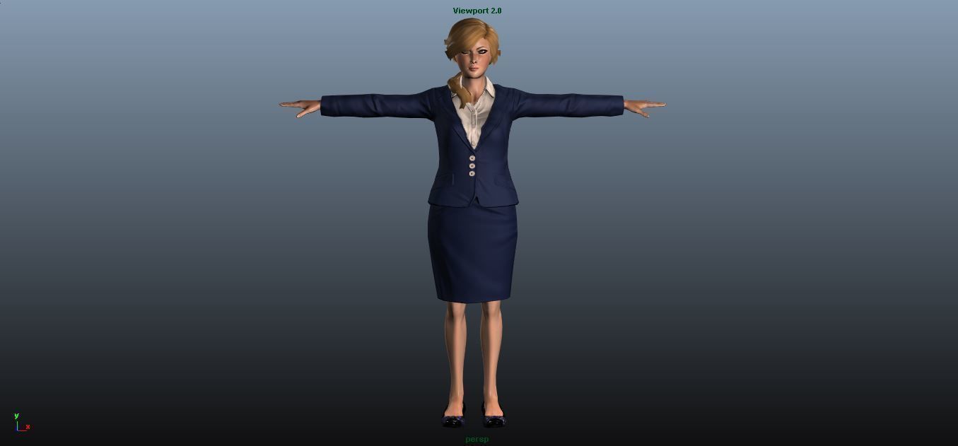 Female Airhostess - Animated Low-poly 3D model_9