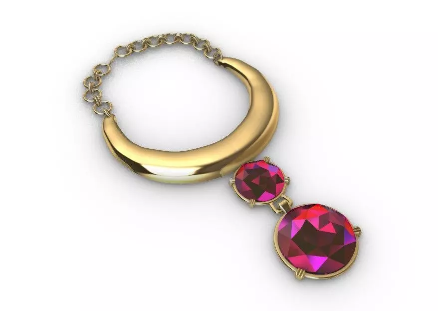 Gold Pendant with Red Gemstones Luxury Jewelry 3D Model 3D model_0