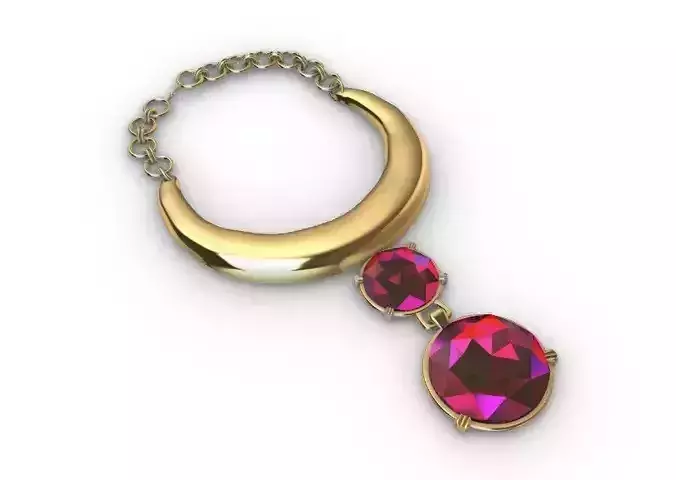 Gold Pendant with Red Gemstones Luxury Jewelry 3D Model