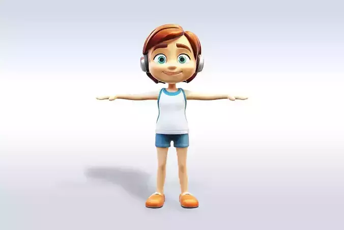 3D Cartoon character t pose sport girl gym Low poly 3D model