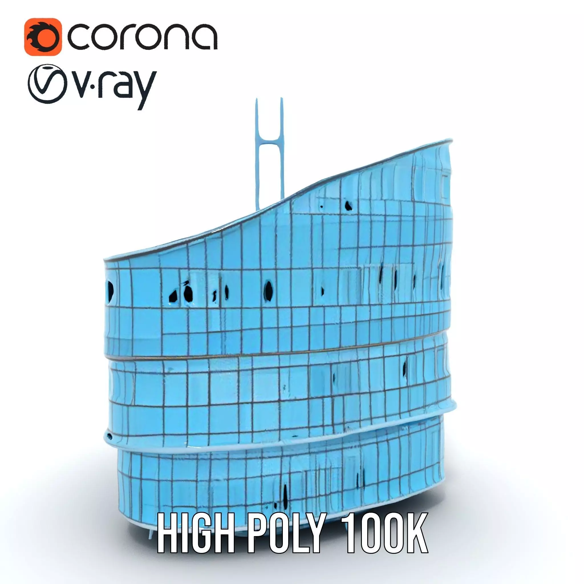Curved Glass Facade model pack Low-poly 3D model_25