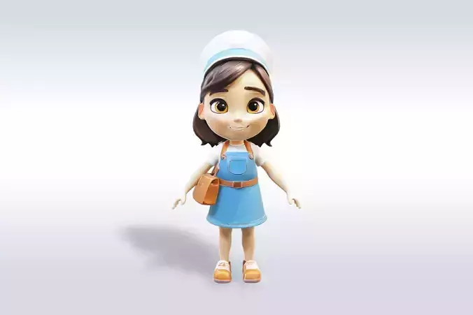 3D Cartoon character t pose sport girl gym Low poly 3D model