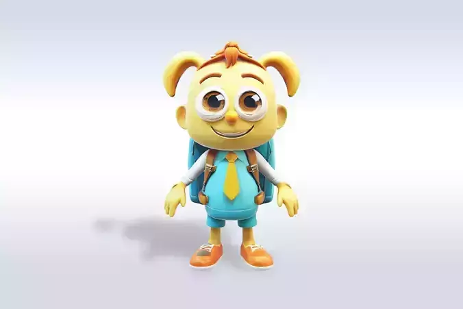 3D Cartoon character t pose studint girl back to school  