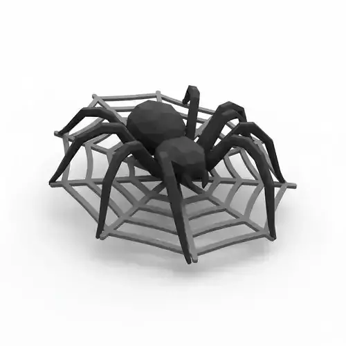 3D Spider on Web Model Low Poly Spider Sculpture