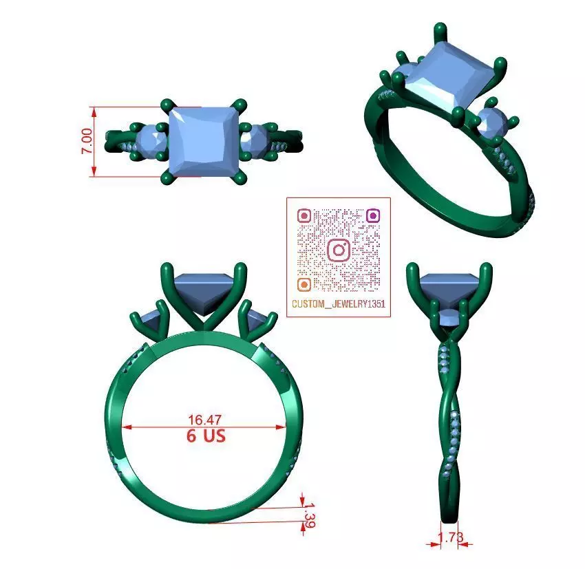 PRINCESS ENGAGEMENT RING 3D print model_6