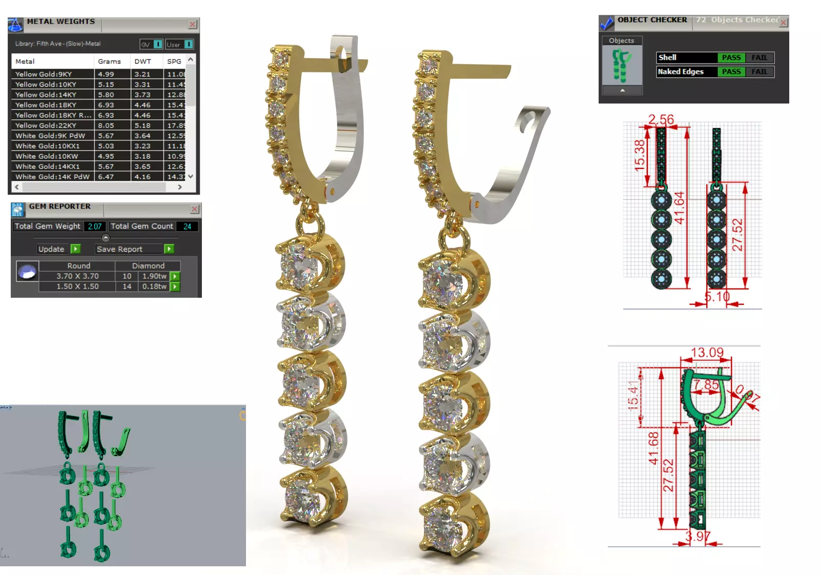 Linear Drop stl 3dm Earrings with Two-Tone gold model je0142 3D print model