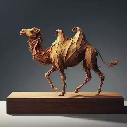 Leaf Camel Sculpture Organic Animal Form Textured Foliage 3D