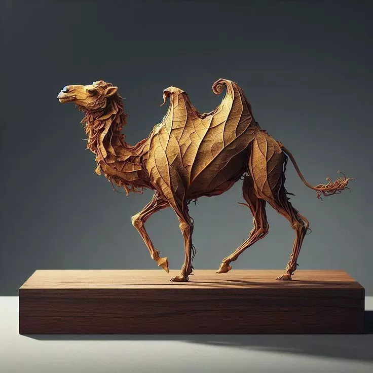 Leaf Camel Sculpture Organic Animal Form Textured Foliage 3D Low-poly 3D model_0