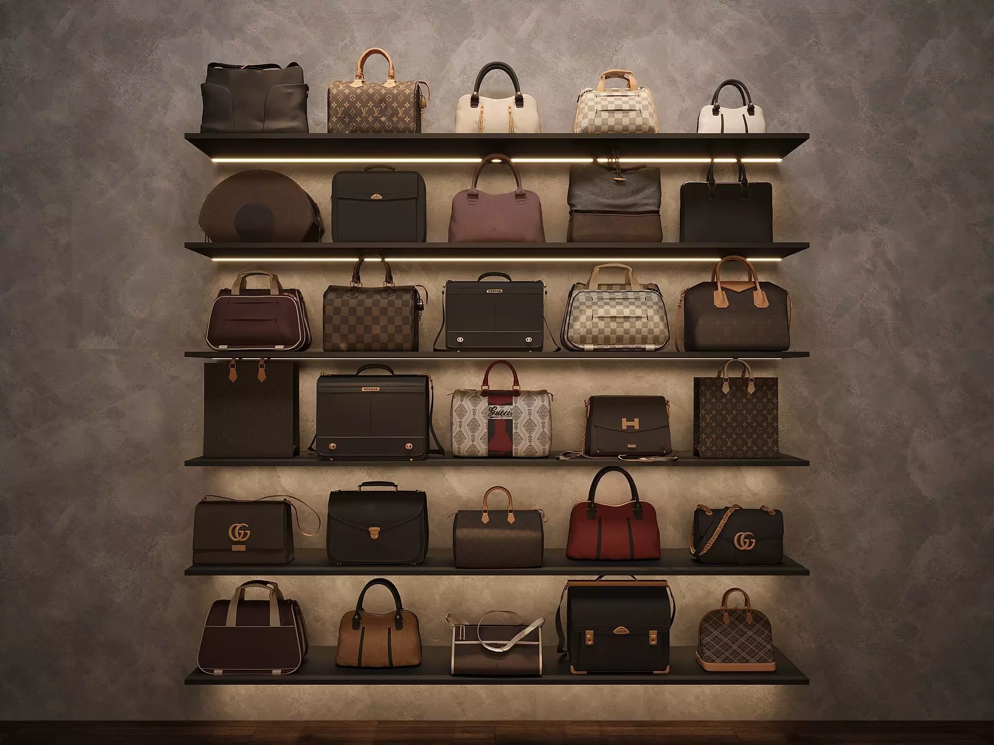 Modern Branded Bag Display 3D model_0