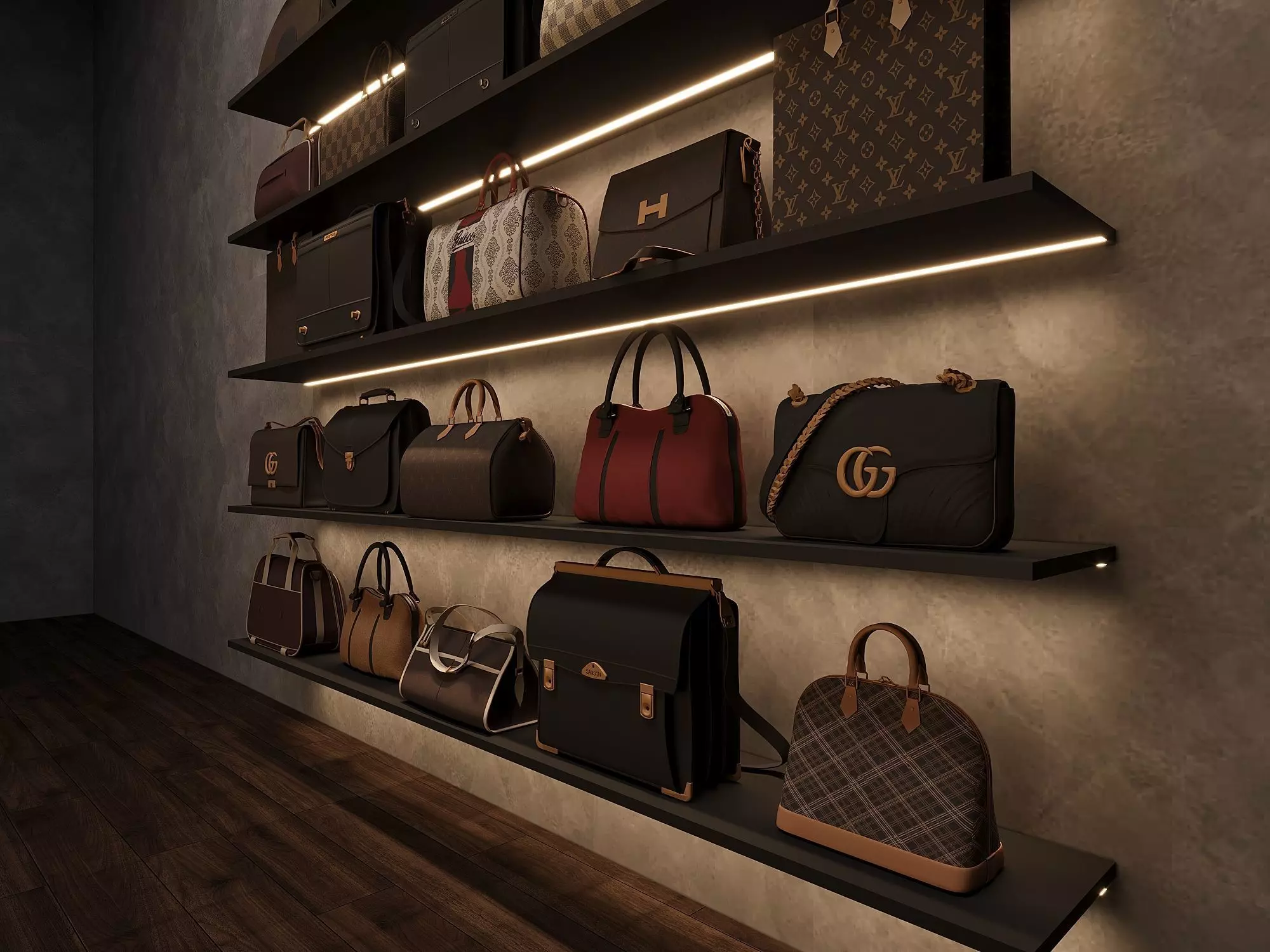 Modern Branded Bag Display 3D model_2