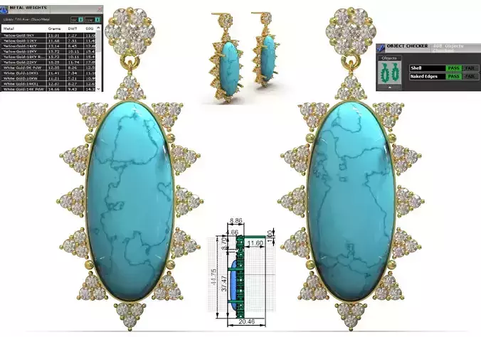 Turquoise Oval Drop with Diamond-filled Radiant Frame je0143