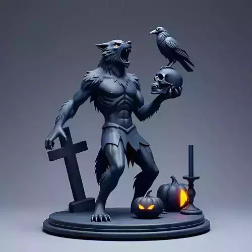 2494Werewolf Howling with Skull  3D Model  magic