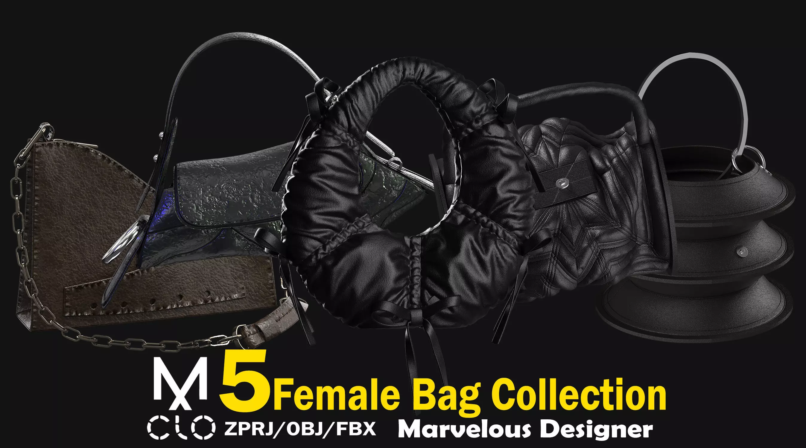 5 Female Bag Collection 3D model_0