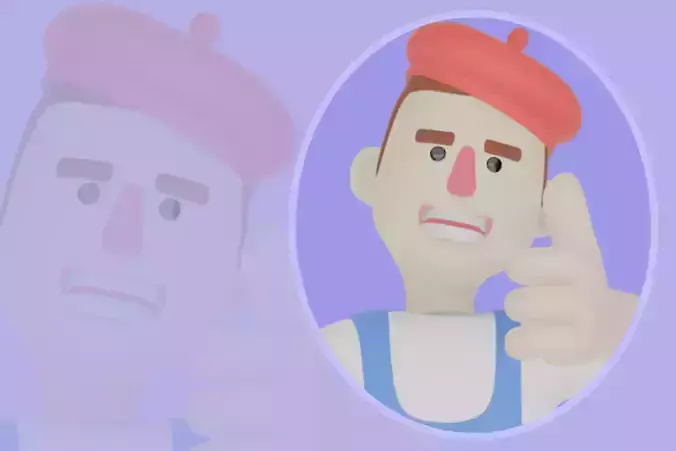 Stylized 3D Male Painter Character - Artist Pointing with Pencil